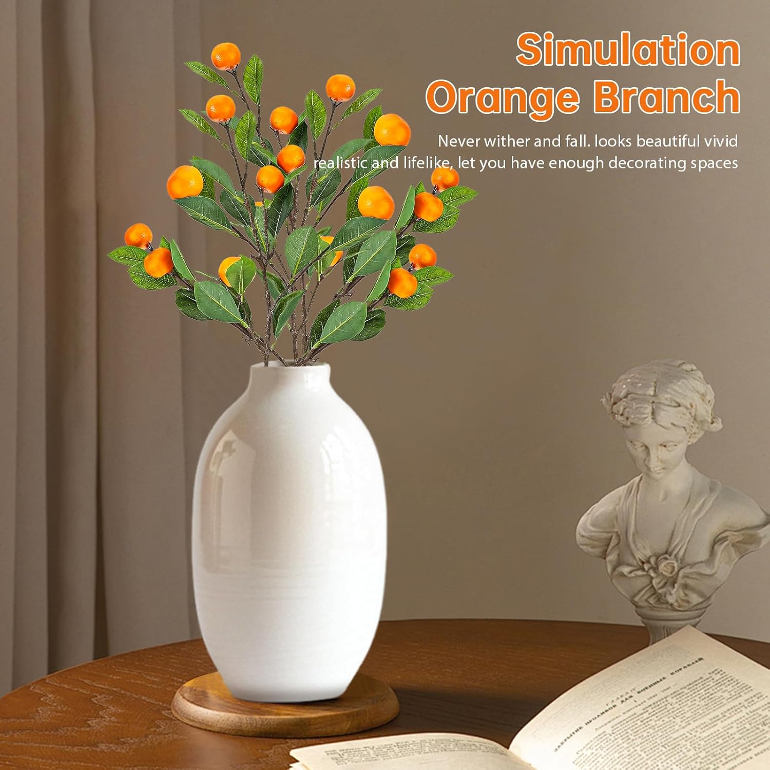 3Pcs Artificial Orange Branches with Realistic Fruits and Green Leaves
