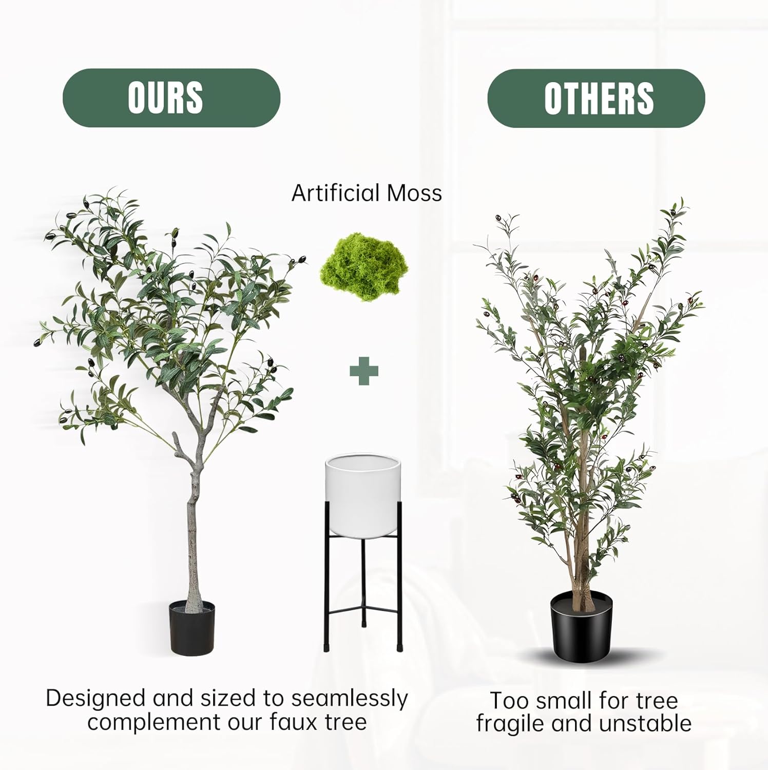 URALFA 5FT Artificial Olive Tree with White Planter