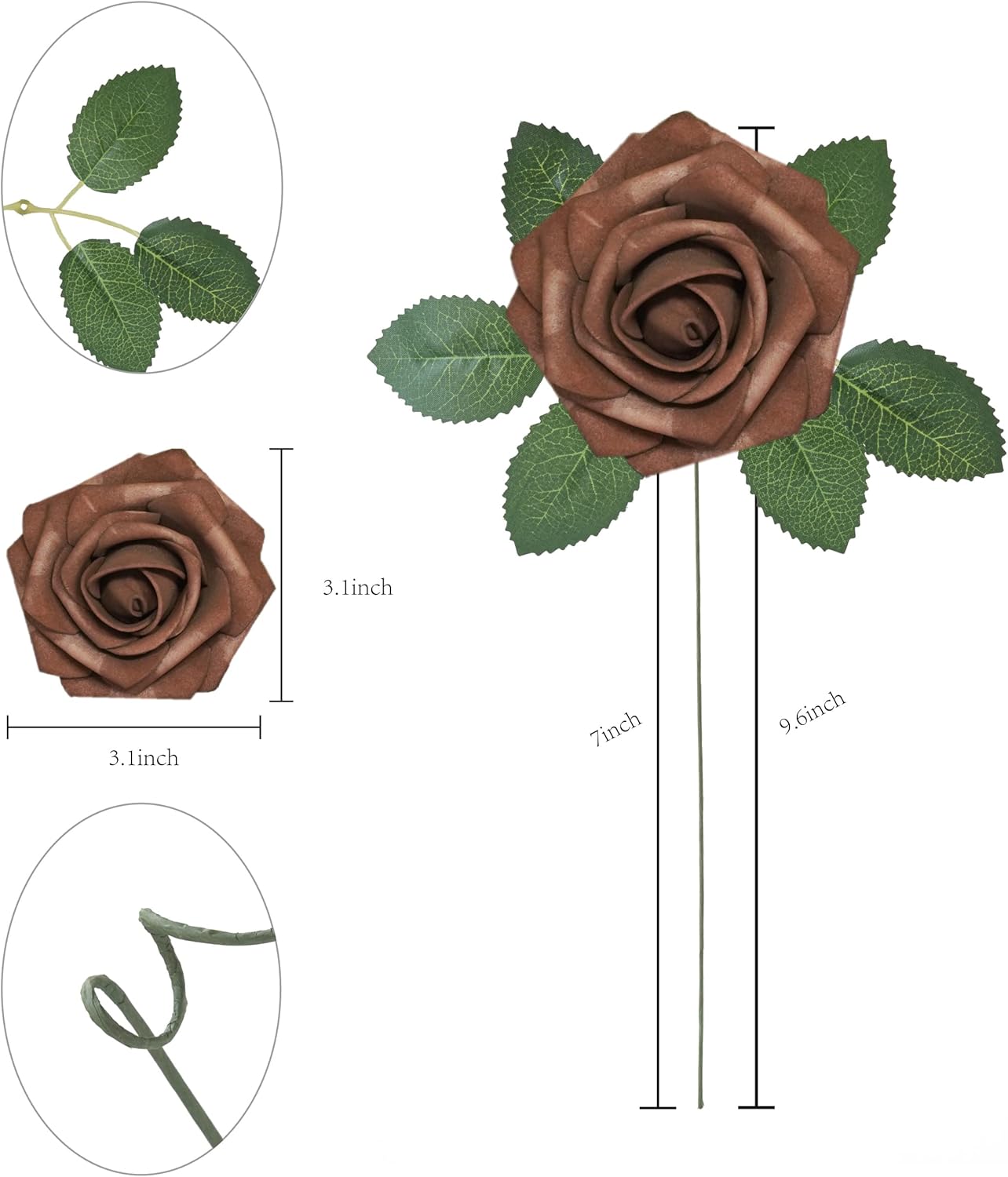Brown Artificial Roses 25pcs for Wedding DIY Decor