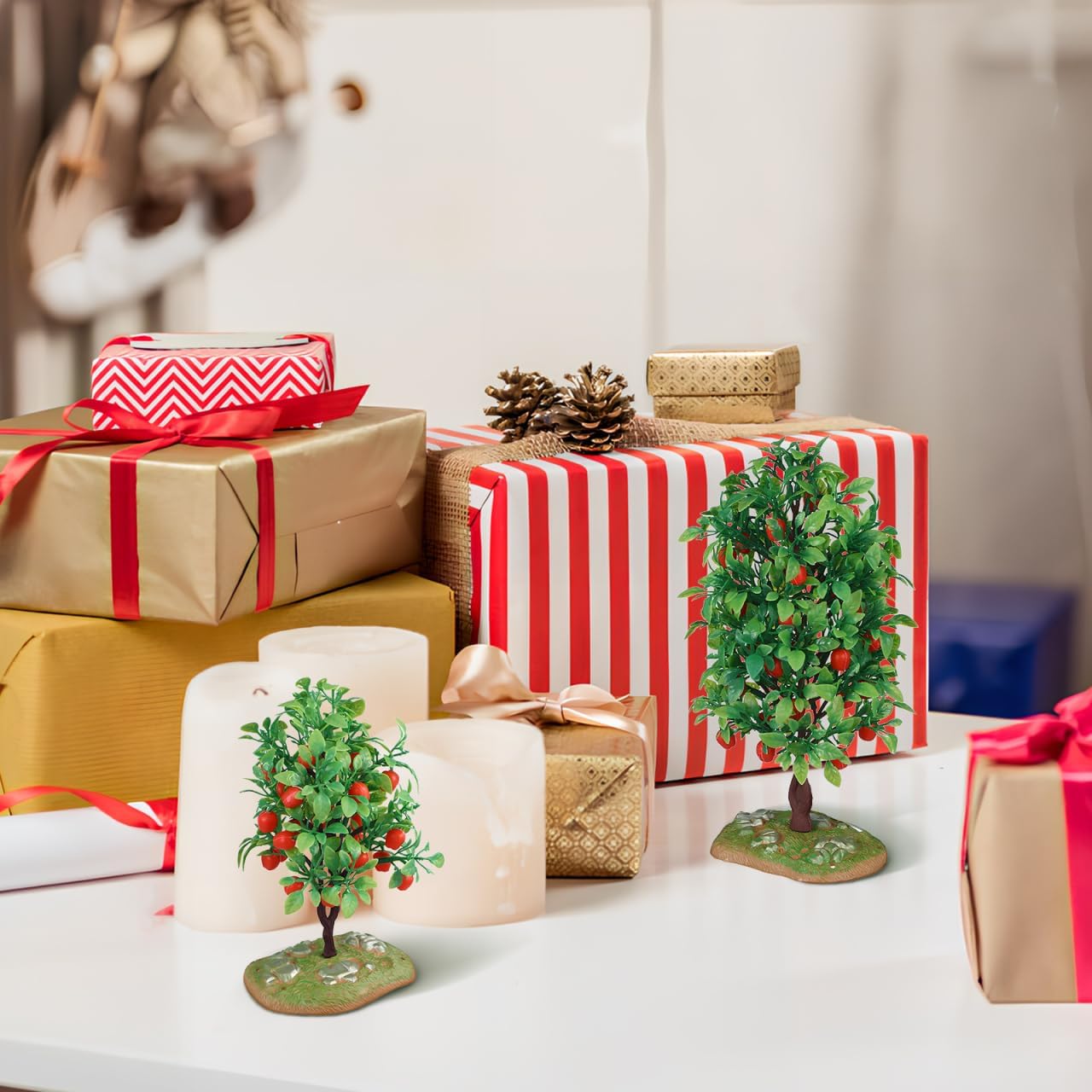 2Pcs Lifelike Artificial Apple Trees for Home Office Decor