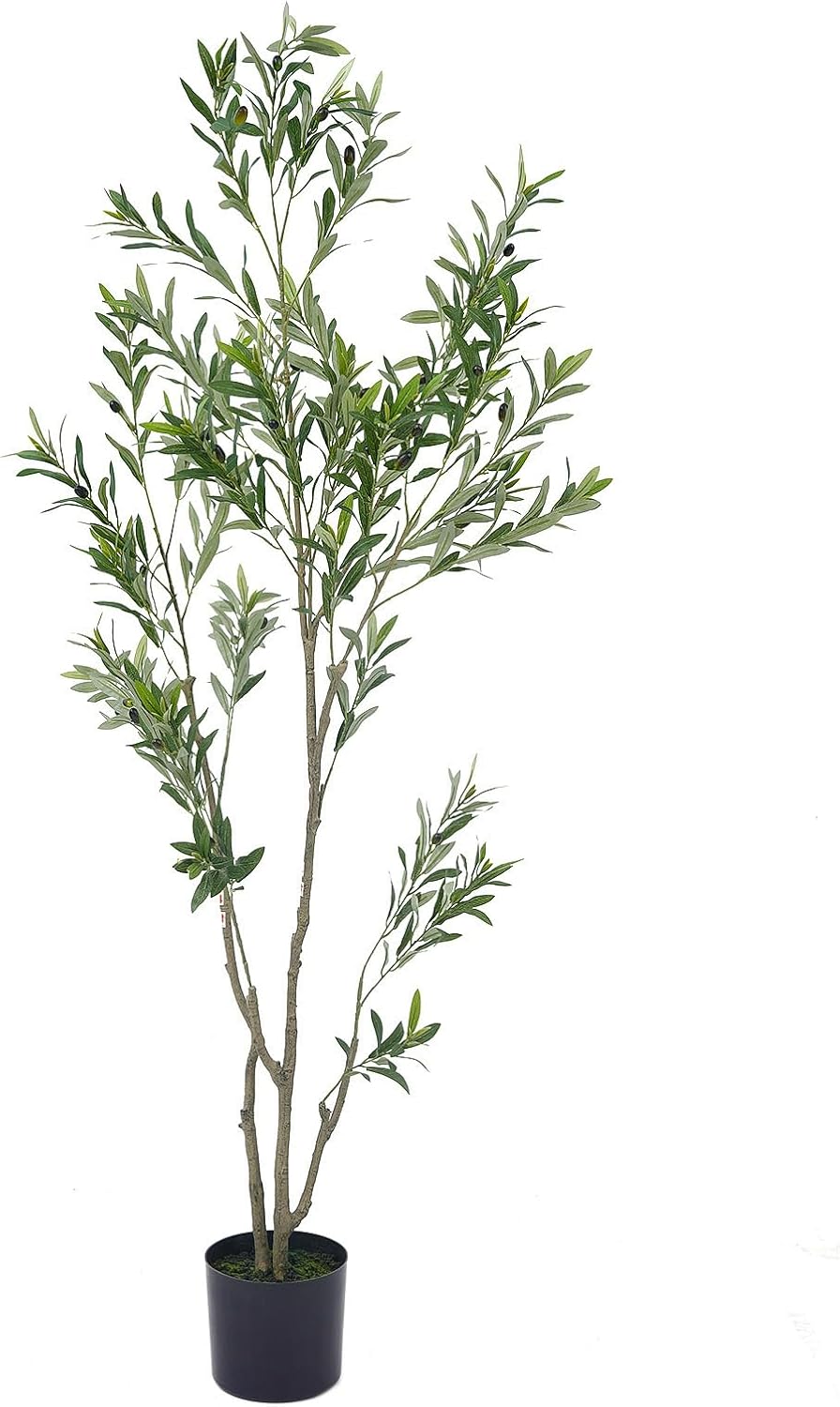 MOLACHI 6 FT Artificial Olive Tree with Natural Wood Trunk and Lifelike Fruits