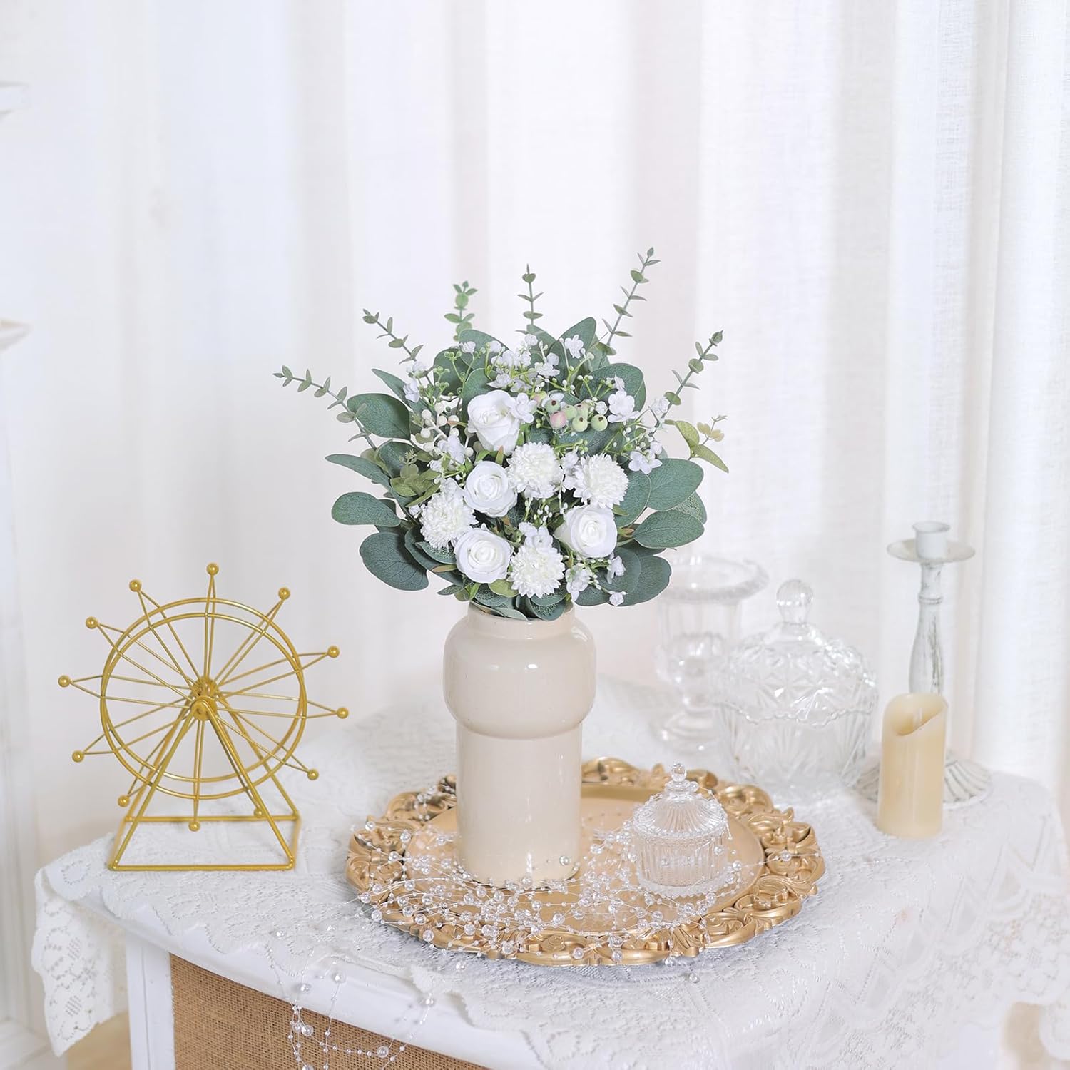 110 Pcs 7 Kinds Mixed Artificial Eucalyptus Stems and Flowers