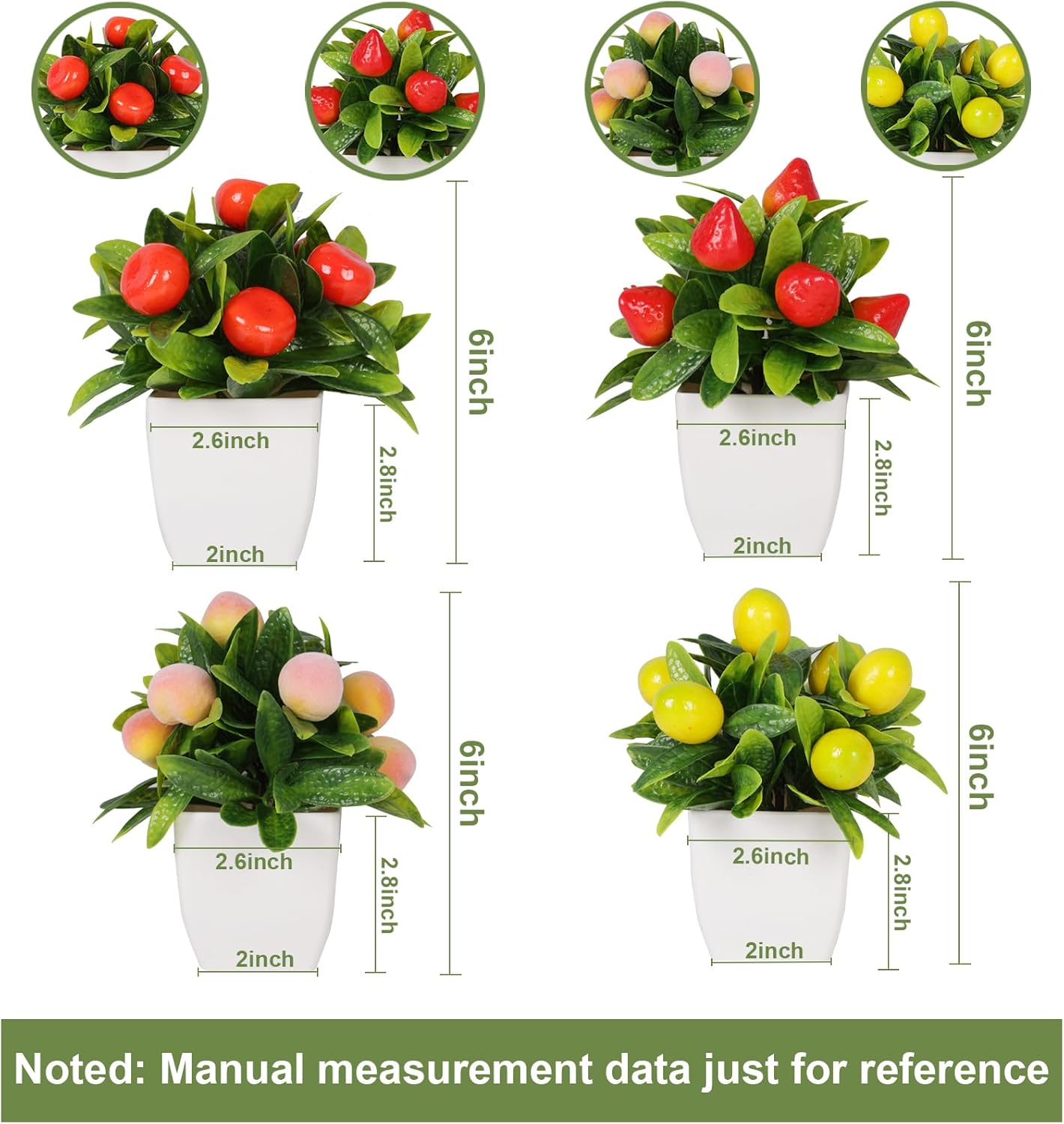 4pcs Mini Artificial Fruit Potted Plants for Home Decor