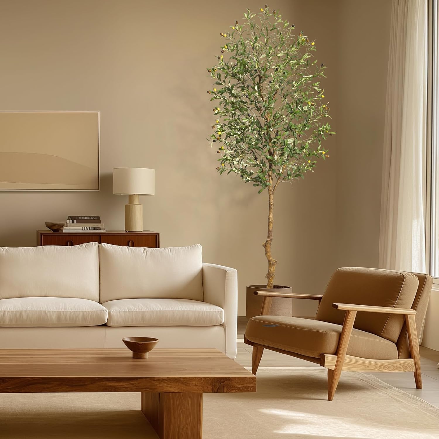 IDEALHOUSE 7FT Artificial Olive Tree with Realistic Trunk and Fruits