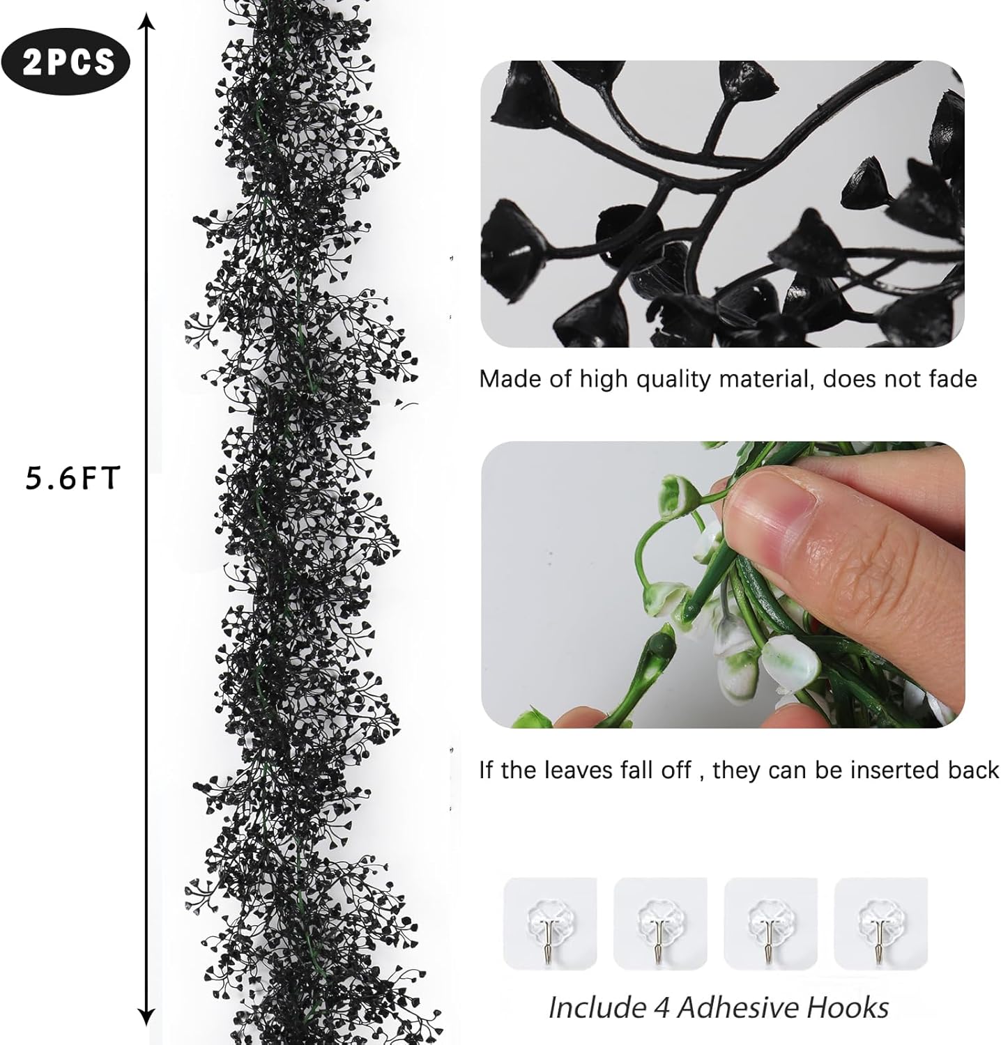RECUTMS Artificial Hanging Plants 2Pcs Black Ivy Garland