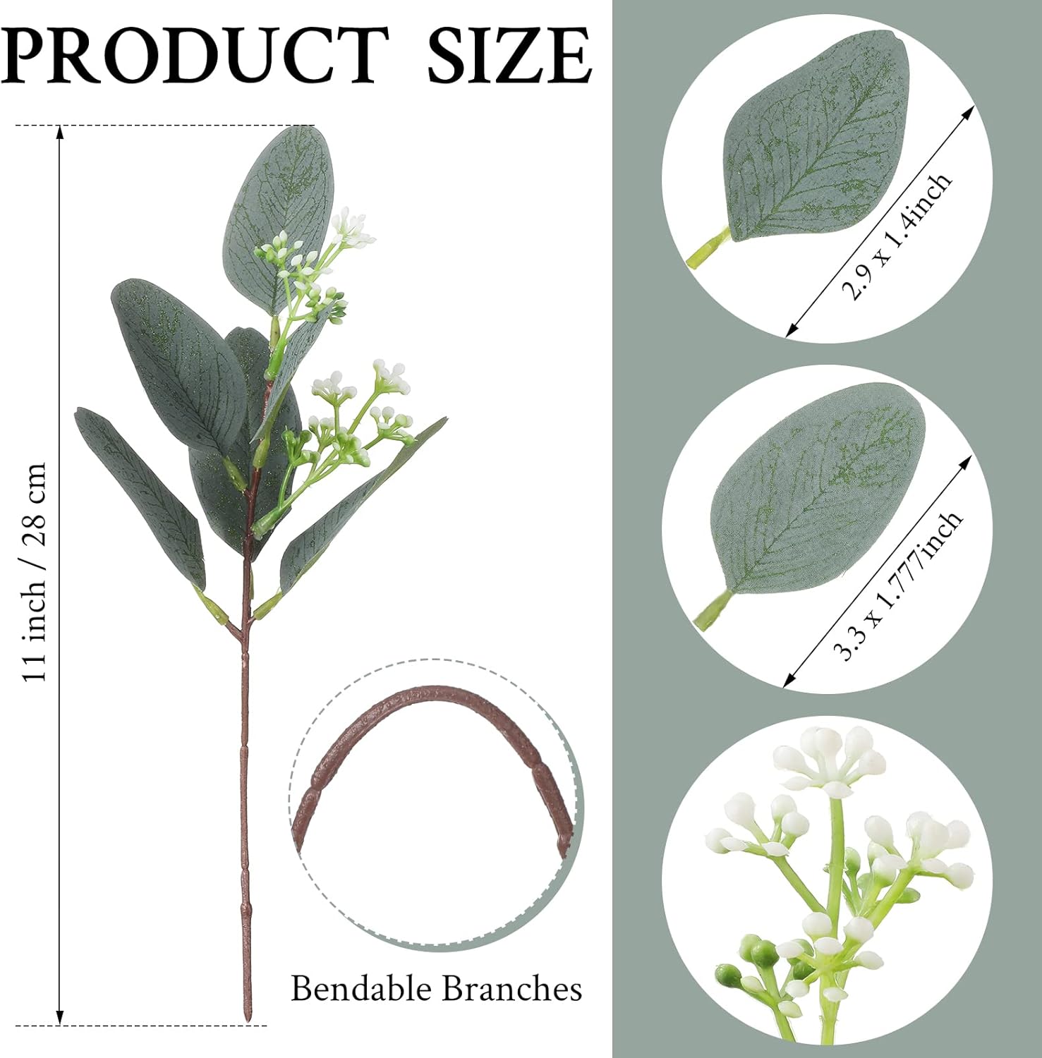 Janinka Artificial Eucalyptus Leaves with White Seeds 60 Pcs