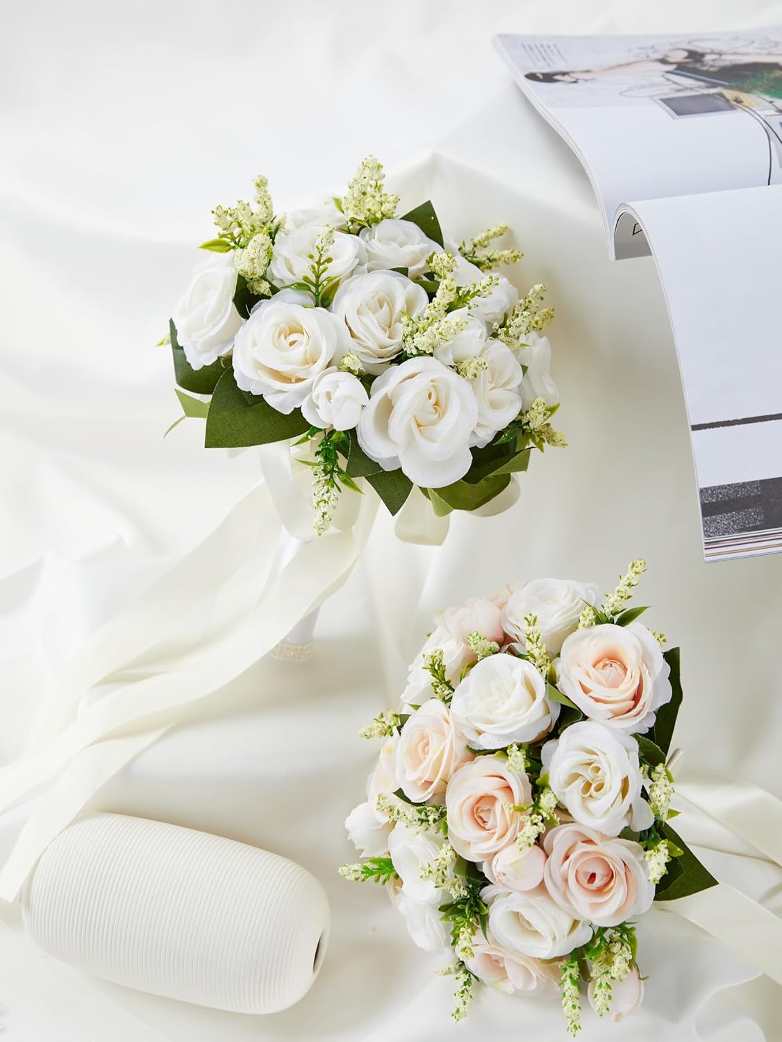 Meldel Ivory Wedding Bouquets Set with Corsage and Boutonniere