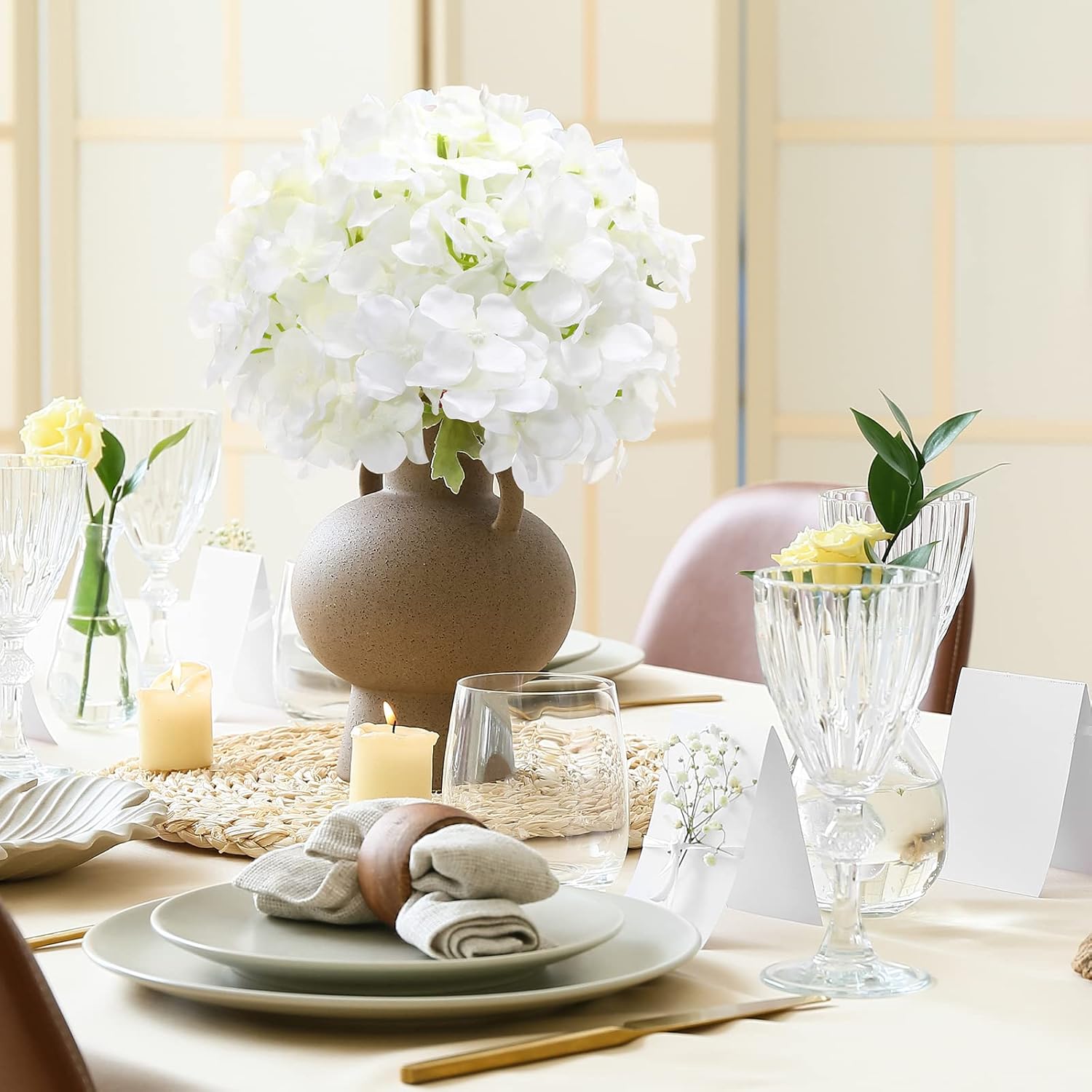 Zeyune 200 Pcs White Artificial Hydrangeas with Stems