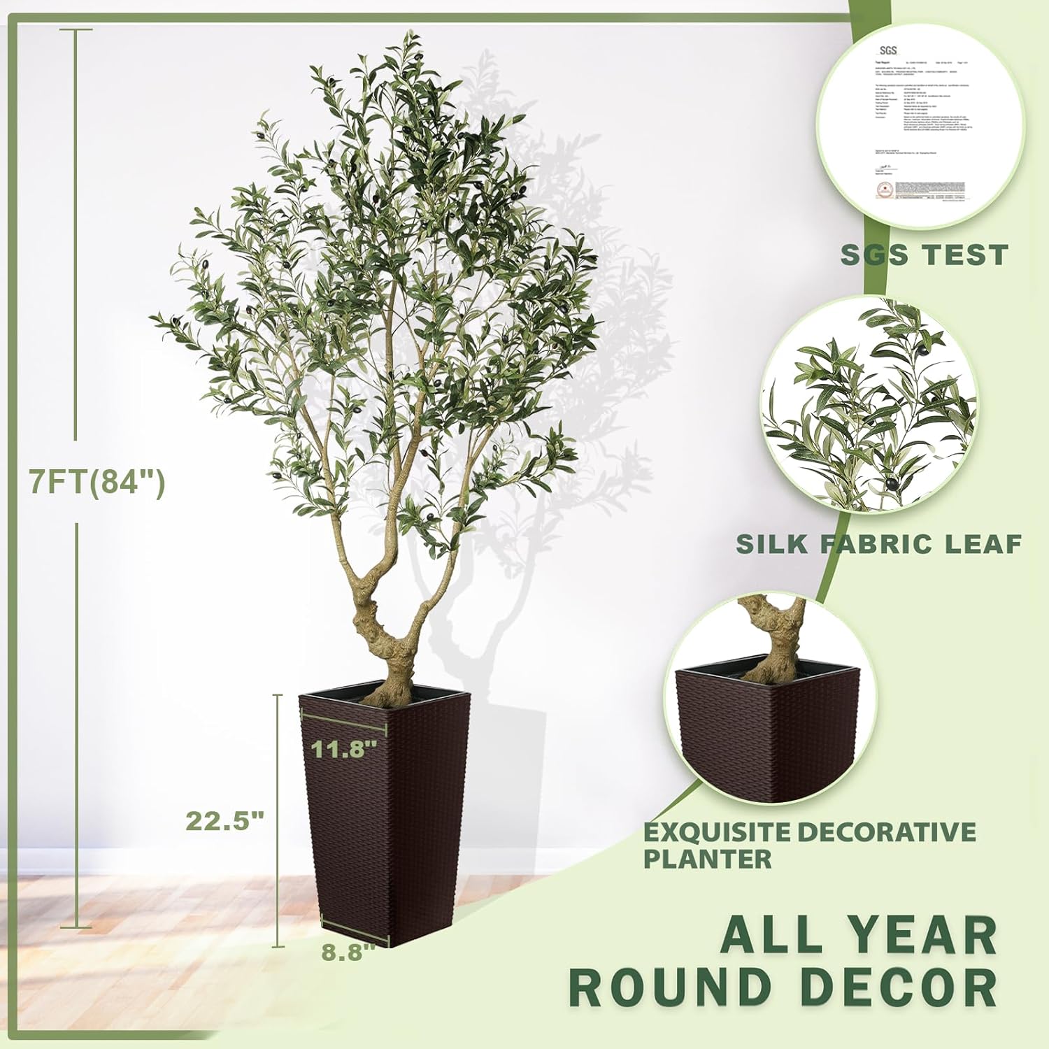 LYERSE Faux Olive Tree 7ft Artificial Indoor Decor