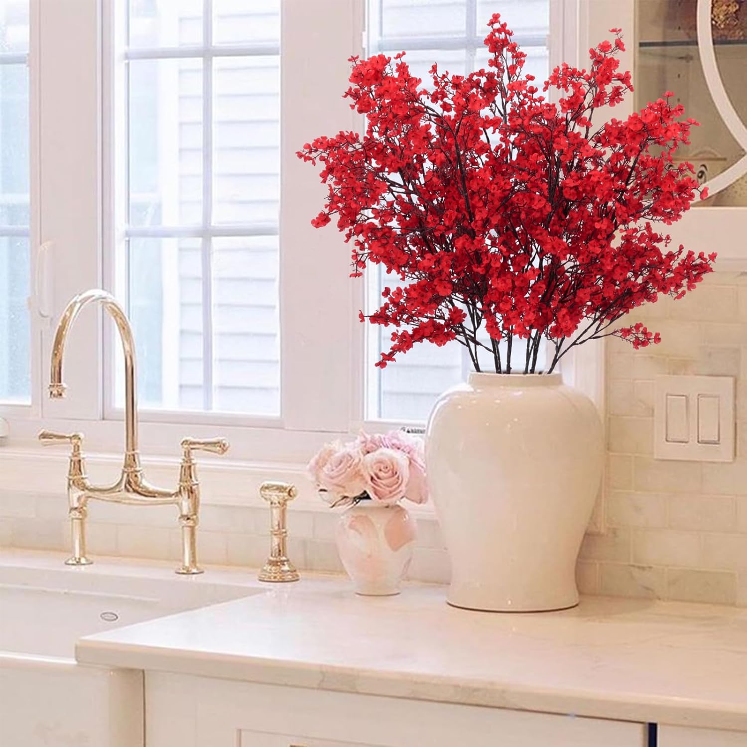 AILANDA 6 Pack Babys Breath Artificial Flowers Red 394 Inch Long Stems