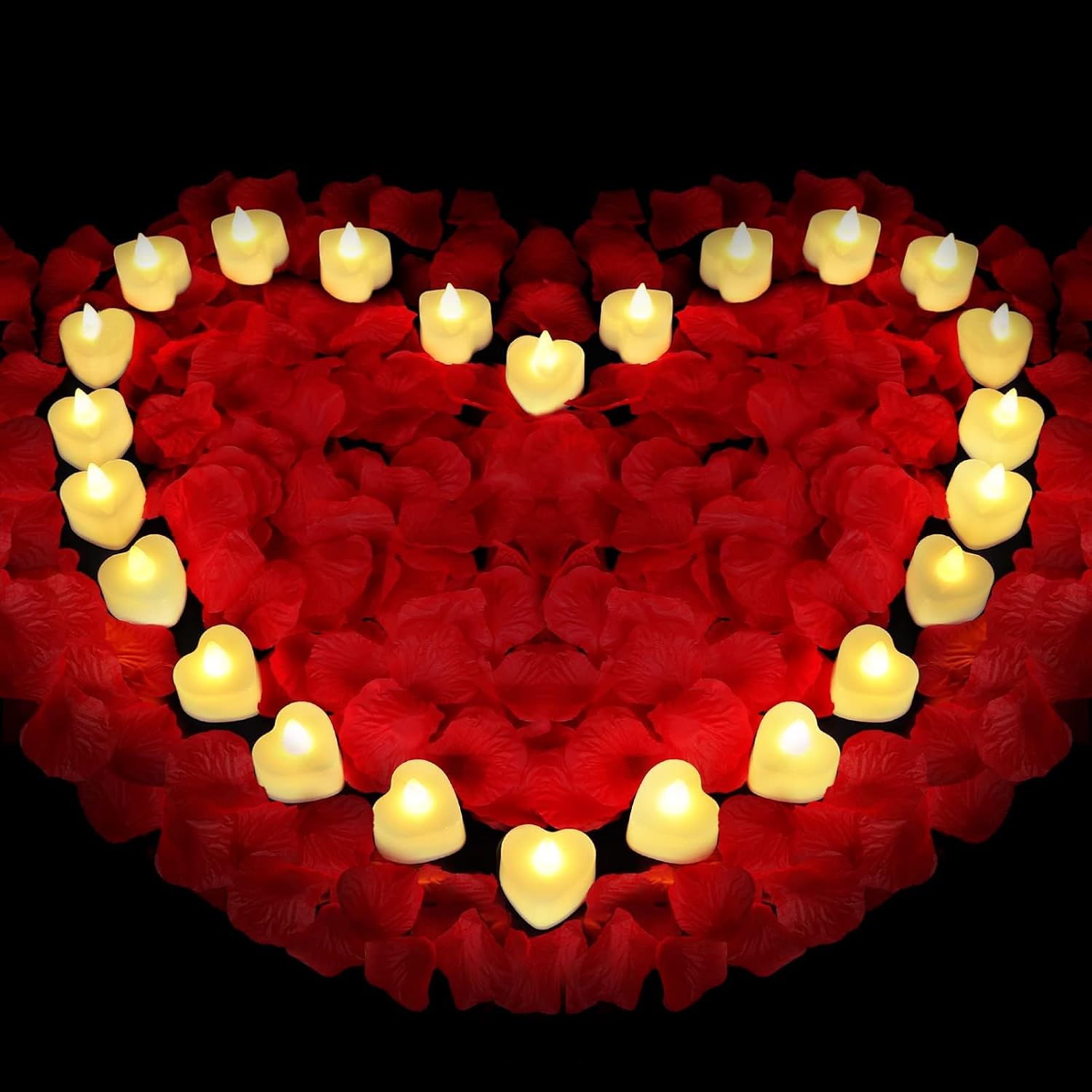 Childom Red Rose Petals Set with LED Candles