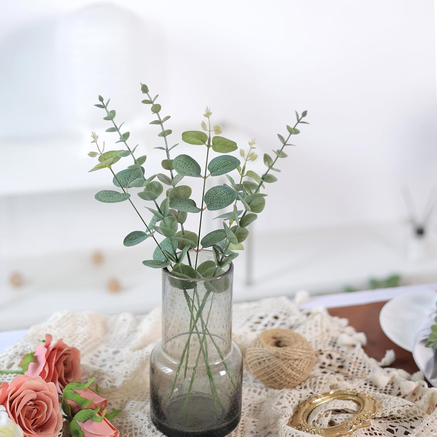 110 Pcs 7 Kinds Mixed Artificial Eucalyptus Stems and Flowers
