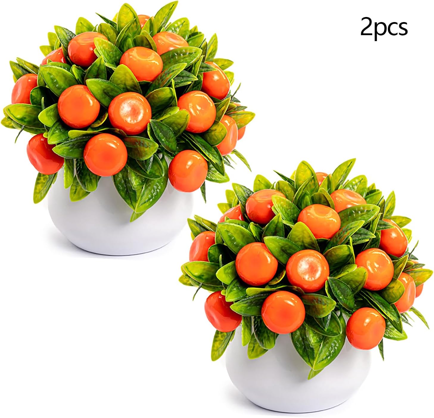 2pcs Artificial Tangerine Potted Plants for Indoor Decor