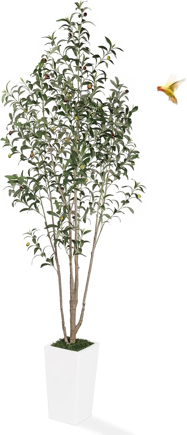 7FT Artificial Olive Tree with Dried Moss and White Pot