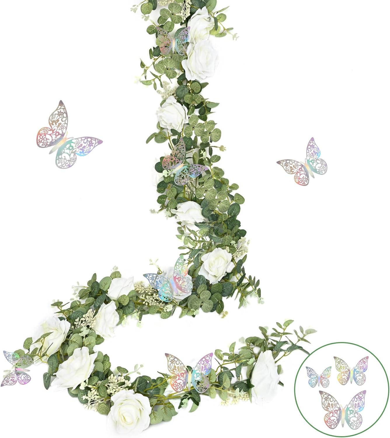 Yastouay 66 Ft White Flower Garland with 3D Butterflies