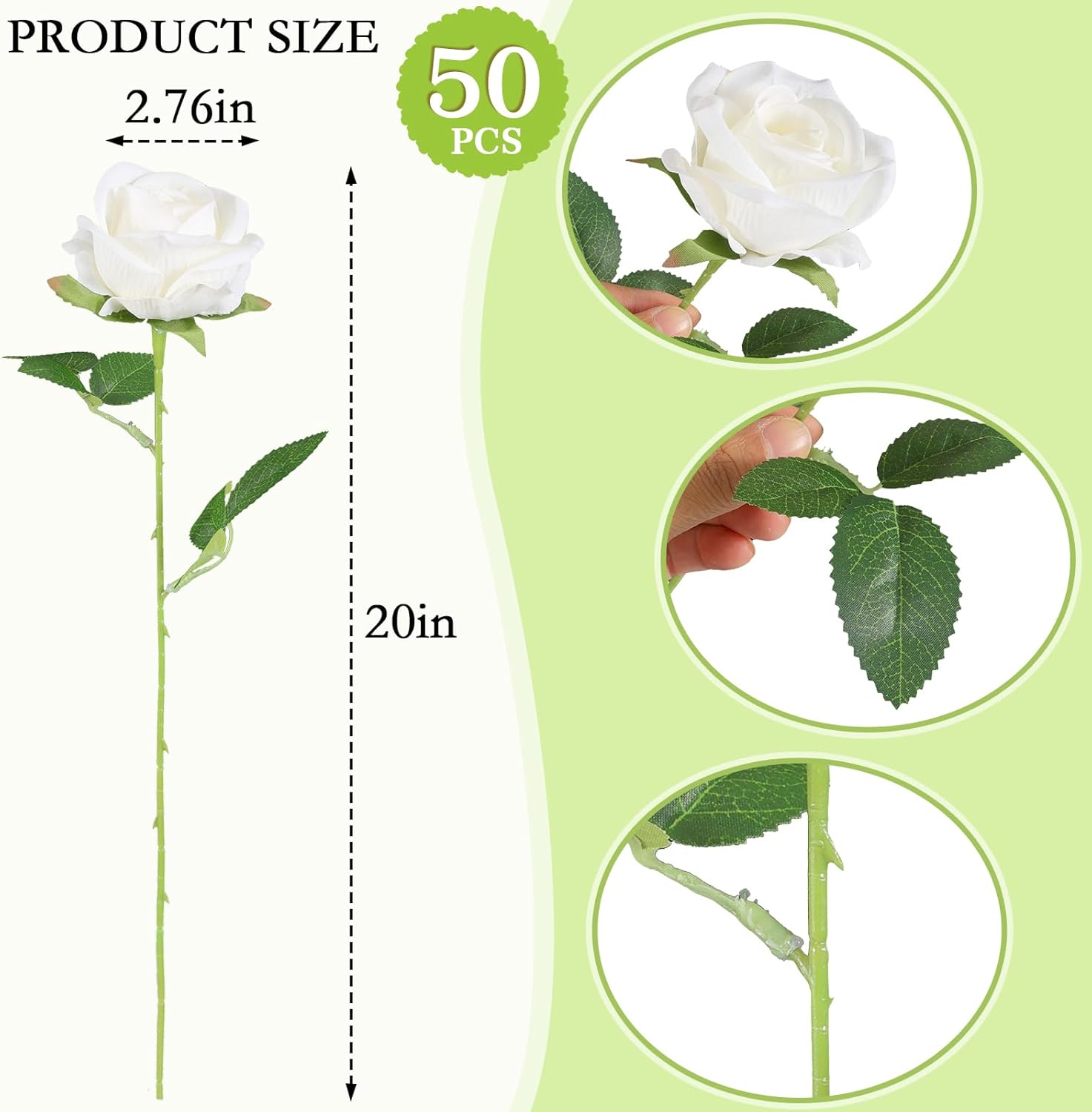 Hananona 50 Pcs Artificial Roses White Bulk