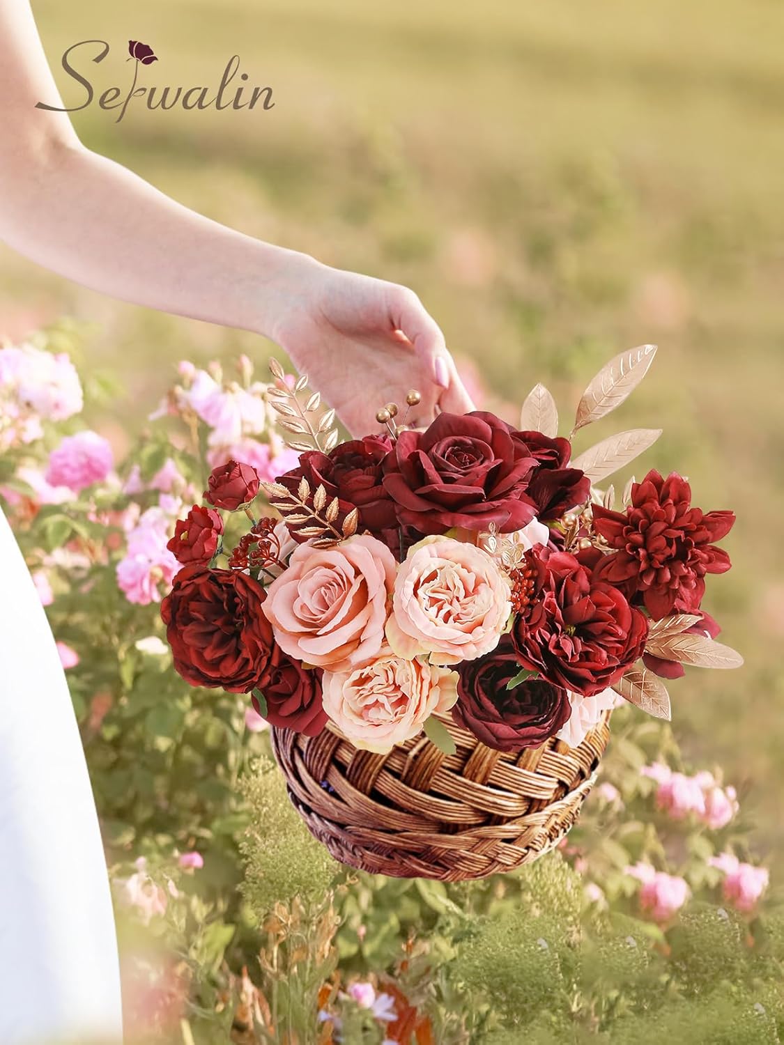 Serwalin Artificial Flowers Burgundy Pink for Wedding Decorations
