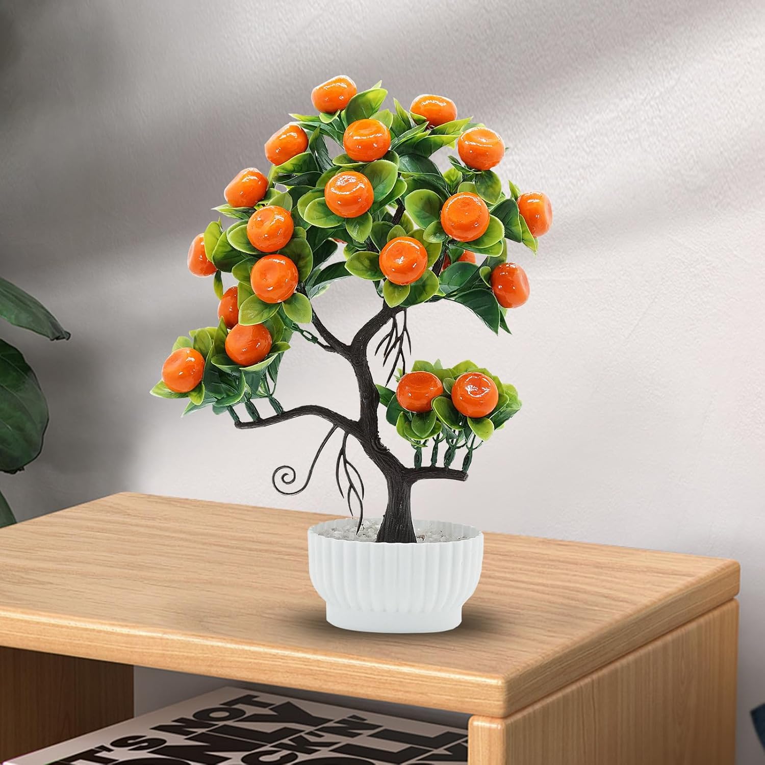 14 Inch Faux Orange Tree Bonsai with Vase and Pot