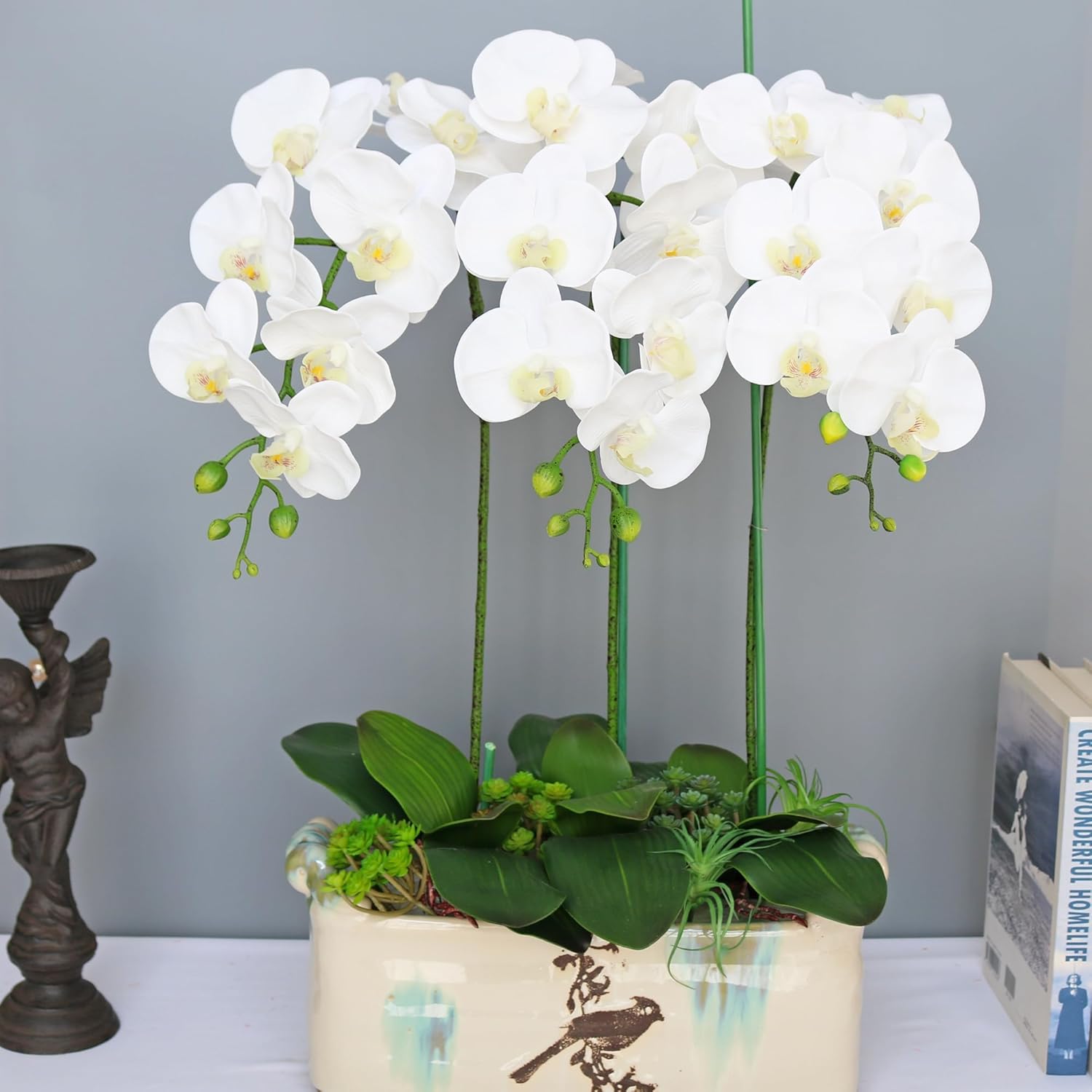 Htmeing 38 Inch Artificial Phalaenopsis Flowers Branches Real Touch
