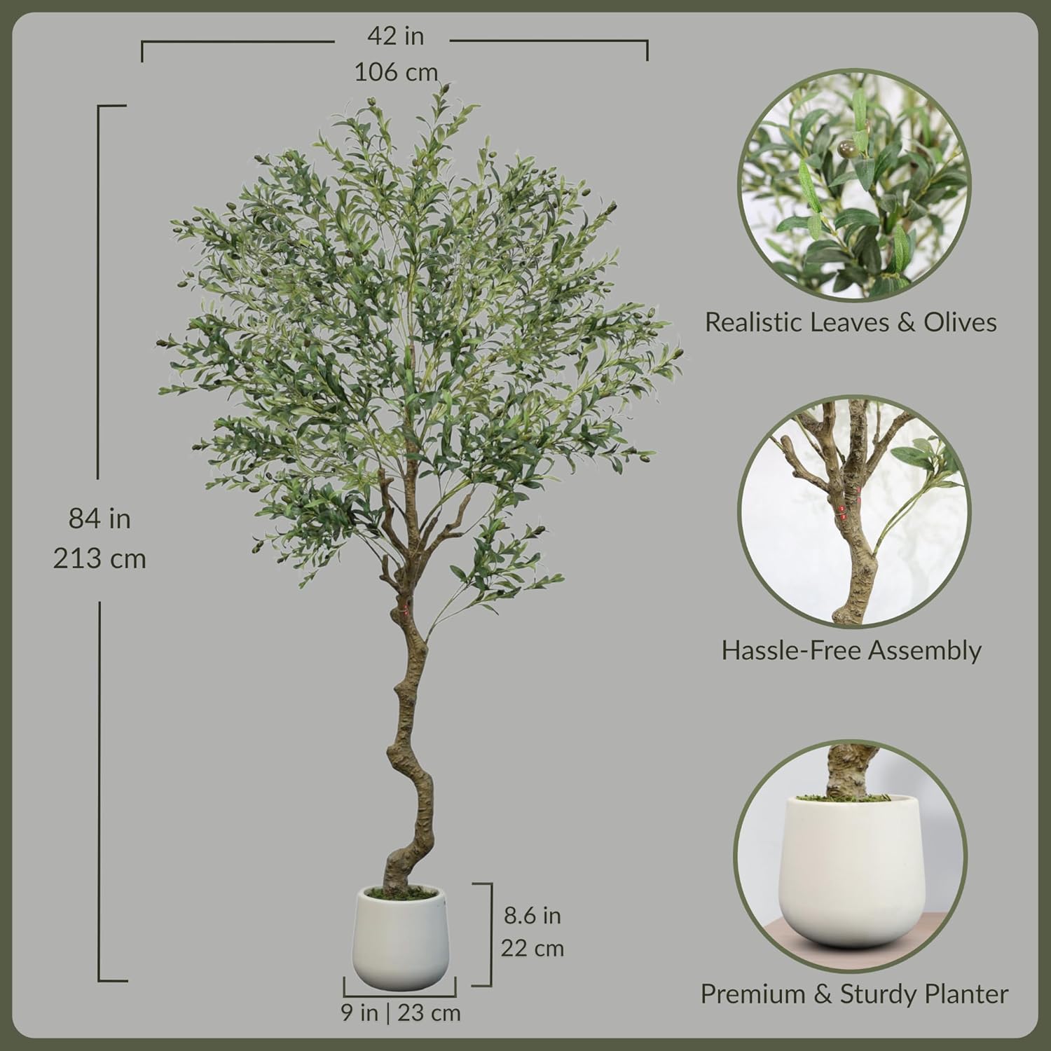 7FT Artificial Olive Tree with White Planter