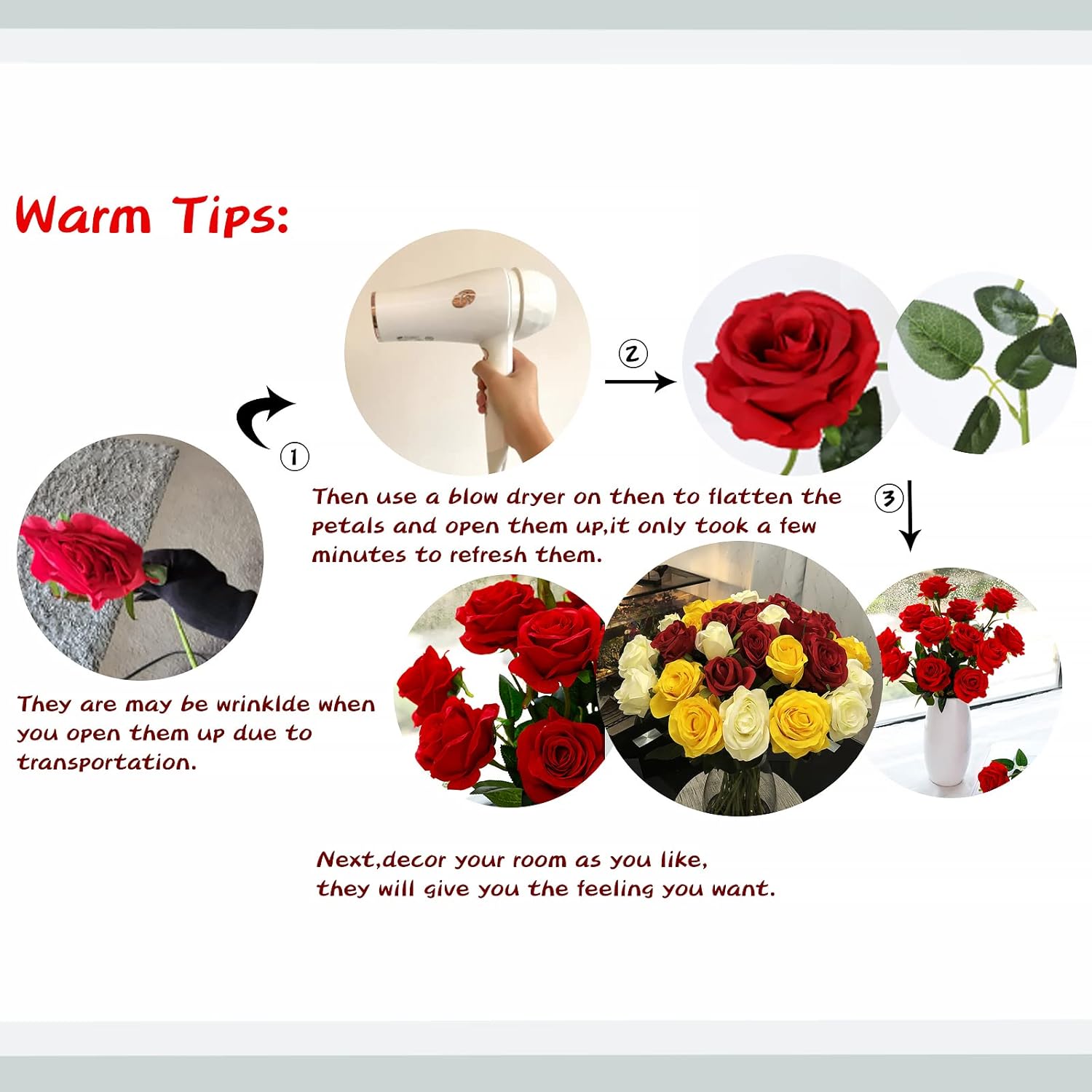 Hawesome 12PCS Artificial Silk Roses Bouquet with Realistic Buds