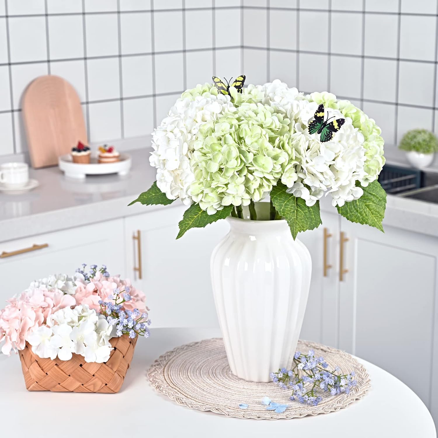 Waipfaru 21 Inch Real Touch Hydrangea Artificial Flowers with Long Stem and Leaves