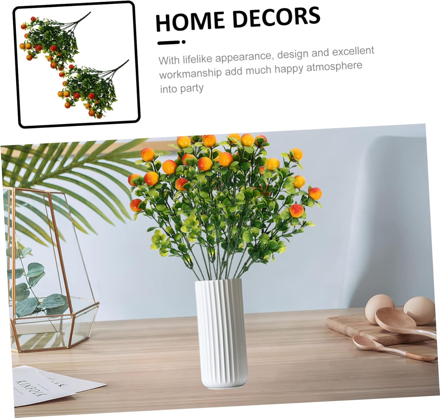 Cabilock 2pcs Vivid Artificial Fruit Branches for Home Decor