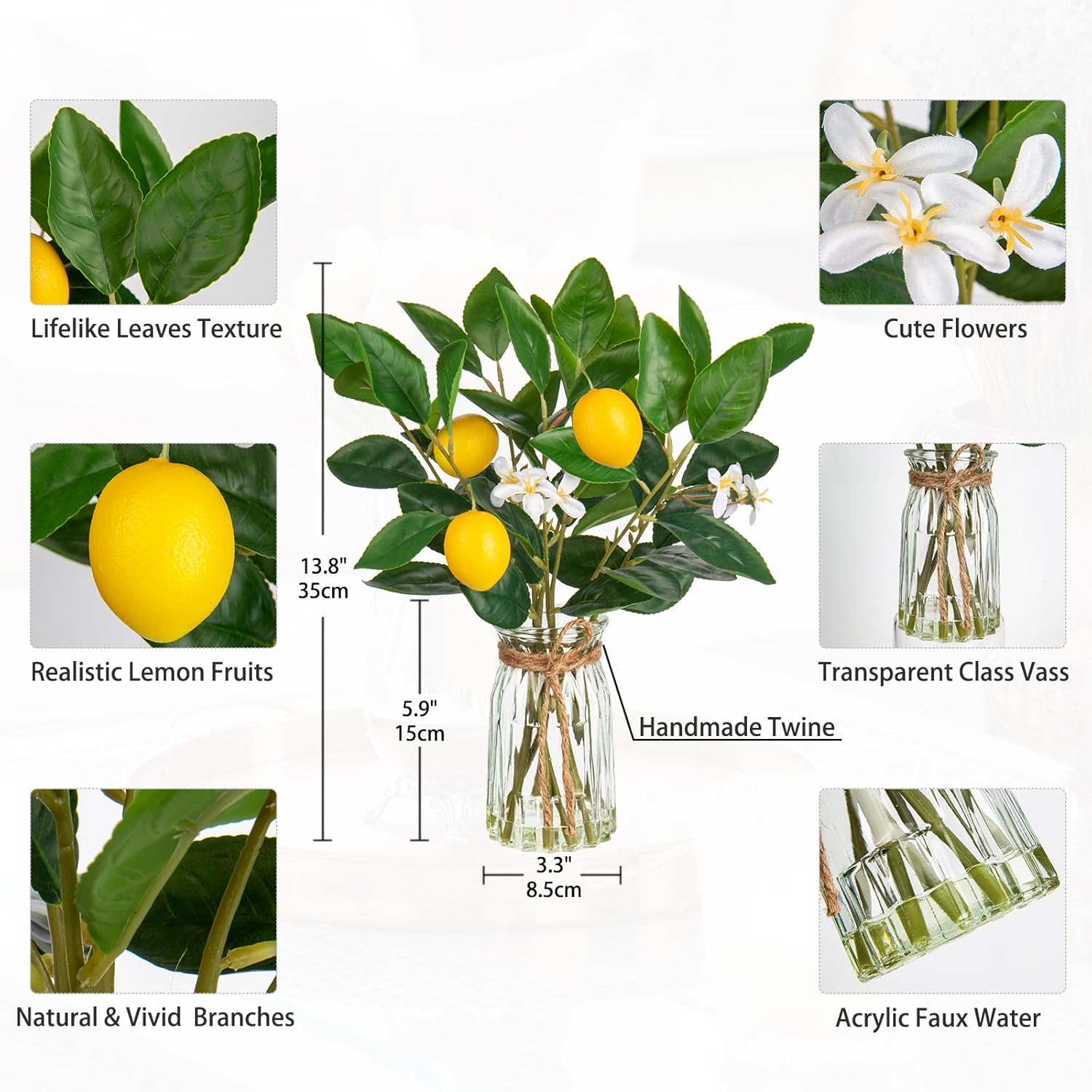 Oairse Artificial Lemon Stems in Glass Vase