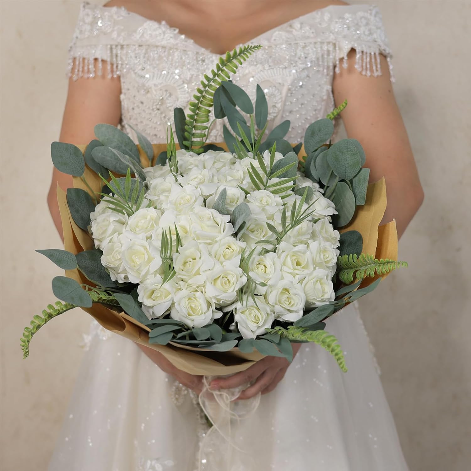 YXZZWL 60 Pcs Artificial Roses White Realistic