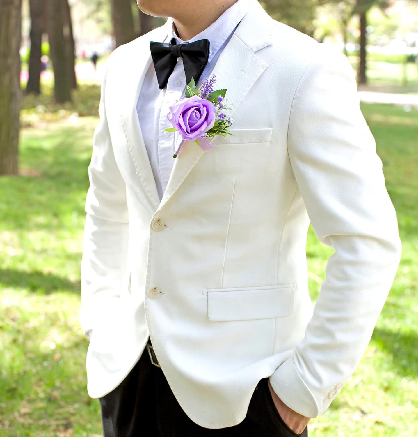 Floinla 1Pc Single Purple Lavender Boutonniere for Men Wedding Prom