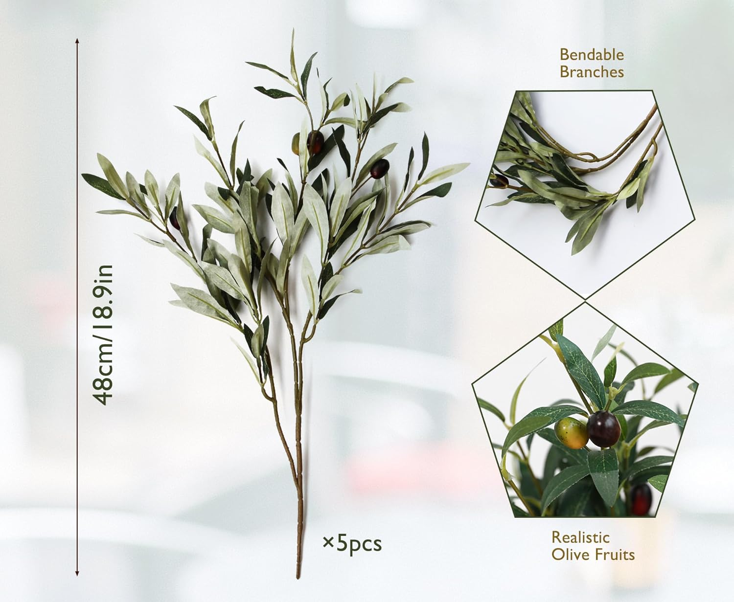 5PCS Artificial Olive Branches for Vases and Decor