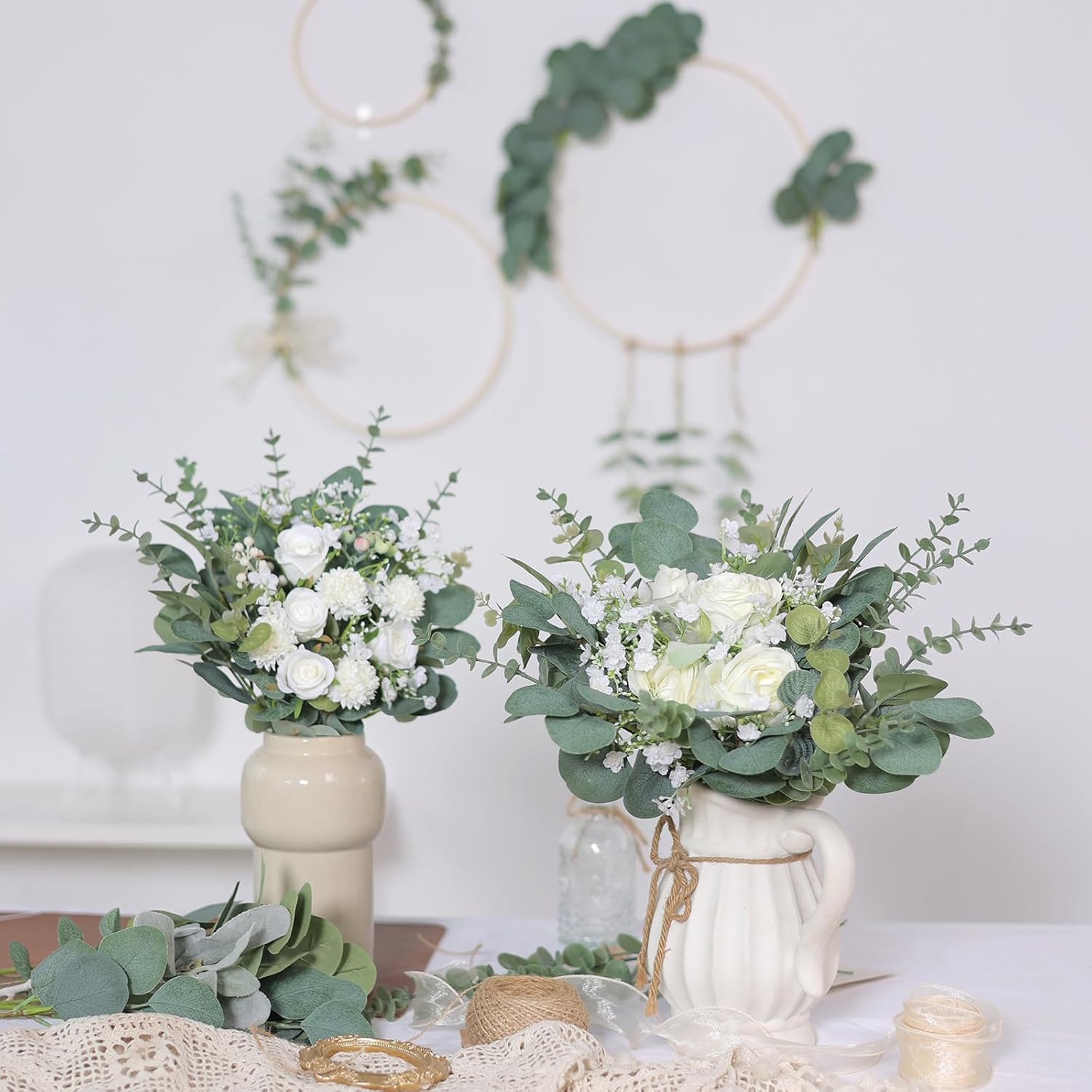 110 Pcs 7 Kinds Mixed Artificial Eucalyptus Stems and Flowers