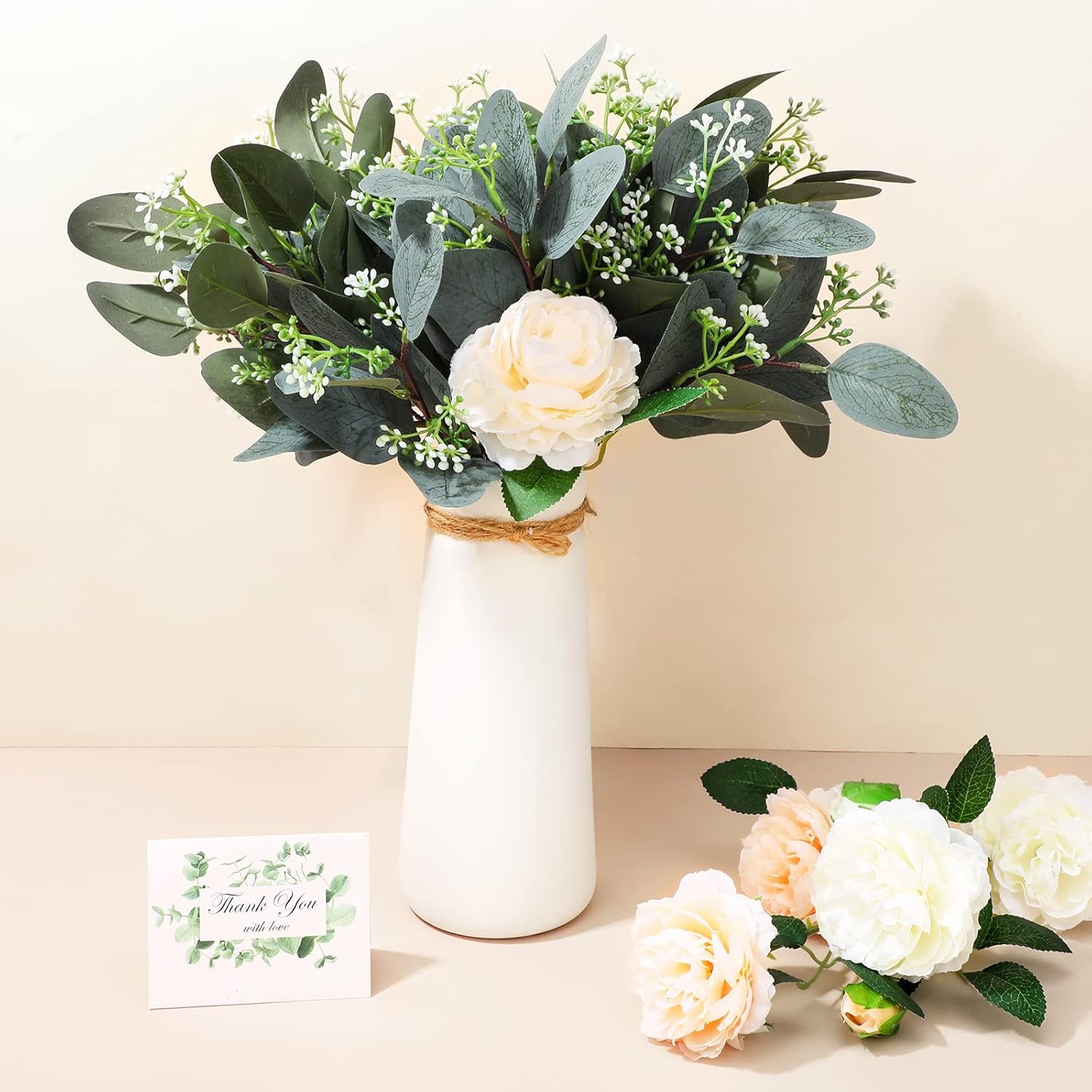 Janinka Artificial Eucalyptus Leaves with White Seeds 60 Pcs