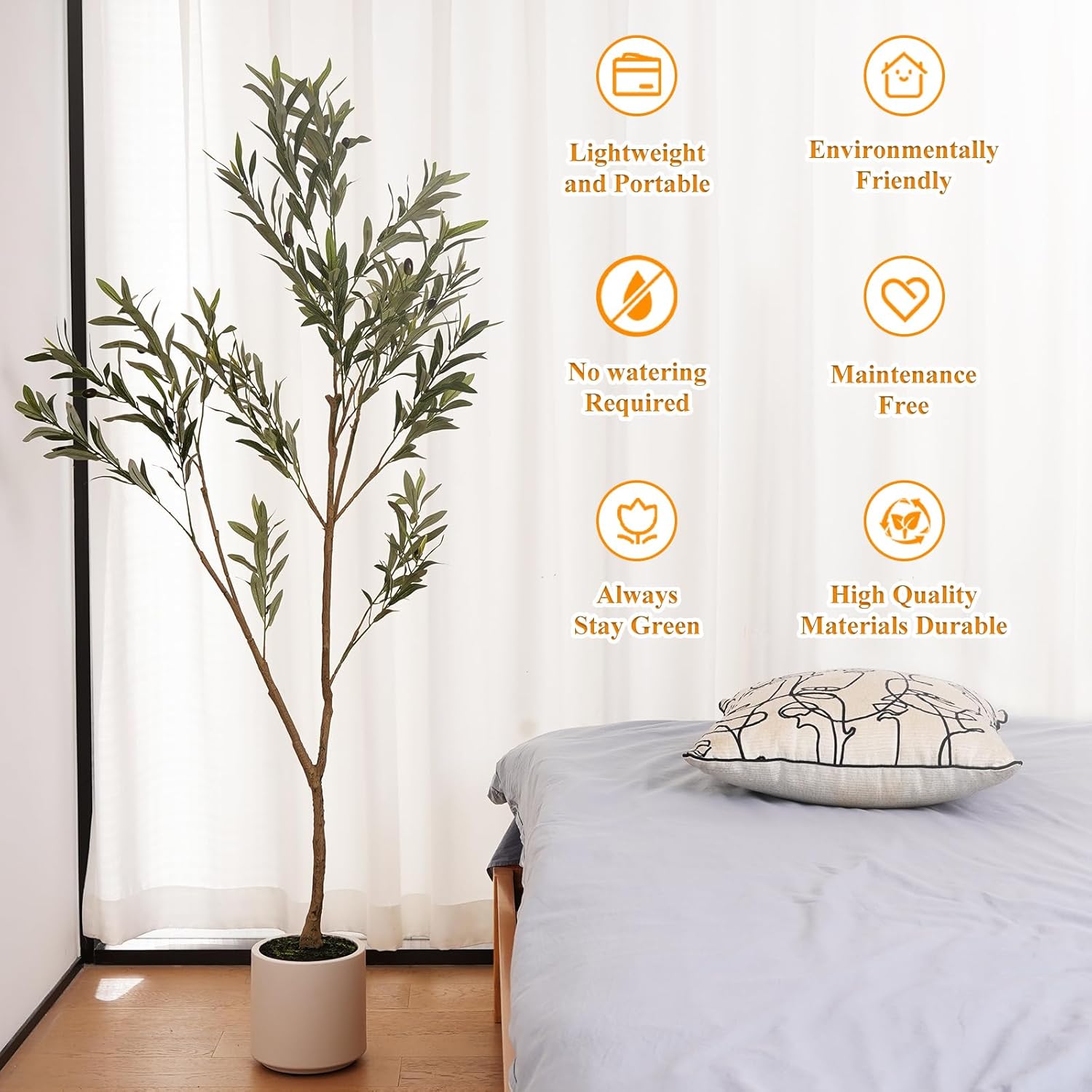 KULAMOON Artificial Olive Tree with Planter 5ft White