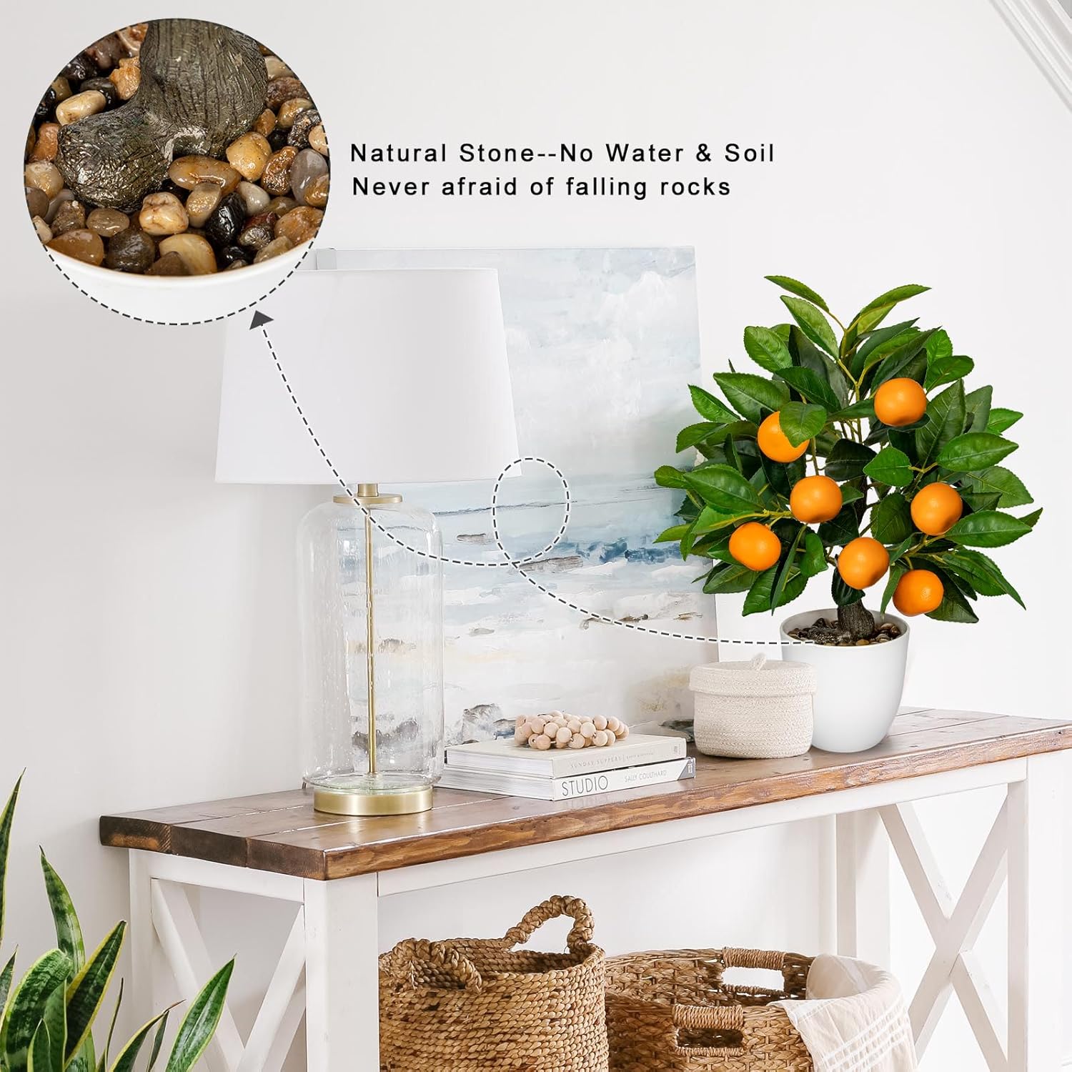 Faux Orange Tree 161 Inch Artificial Citrus Plant with White Pot