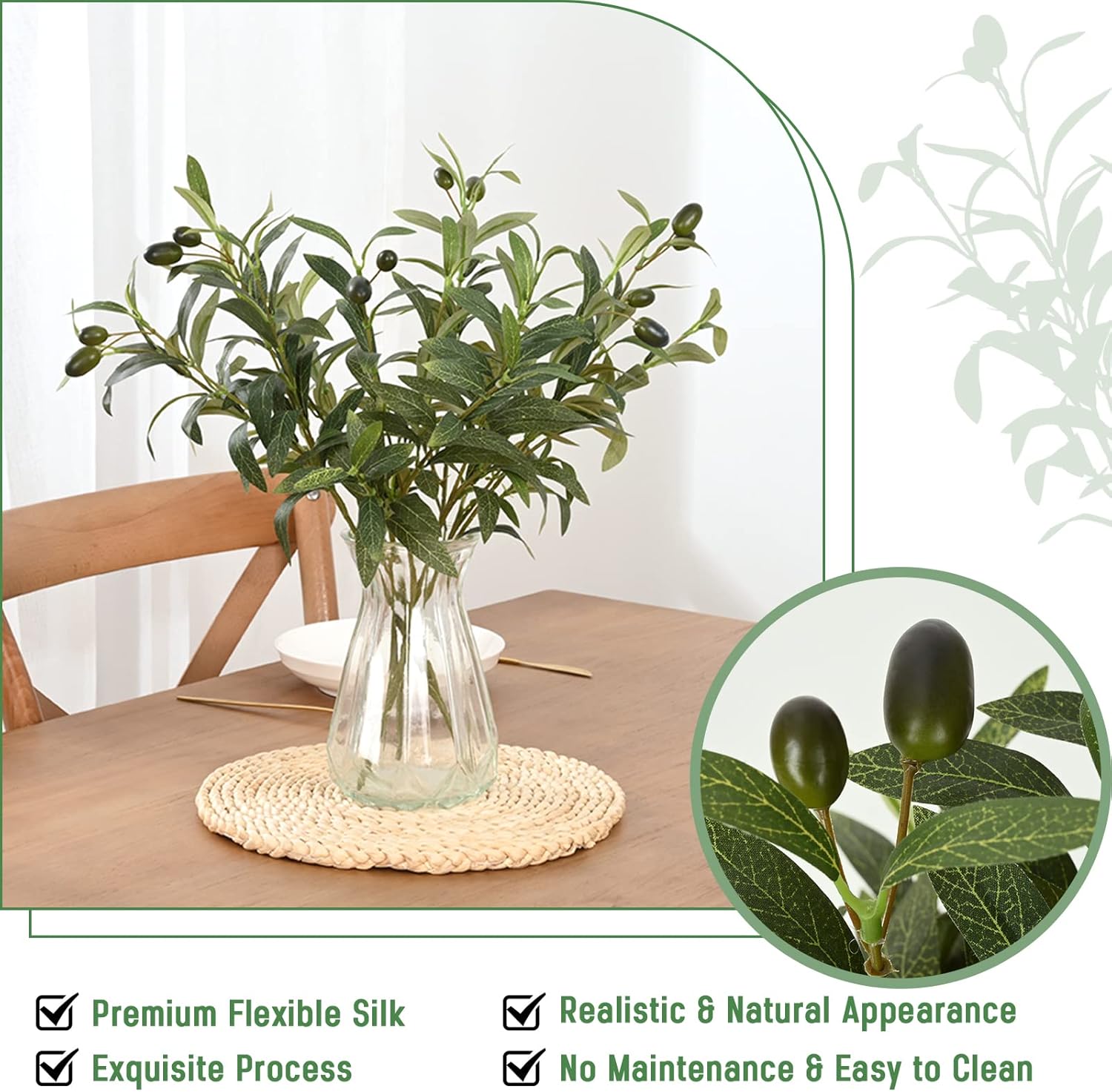 Waipfaru 8 Pcs Artificial Olive Tree Branches 18 Inch