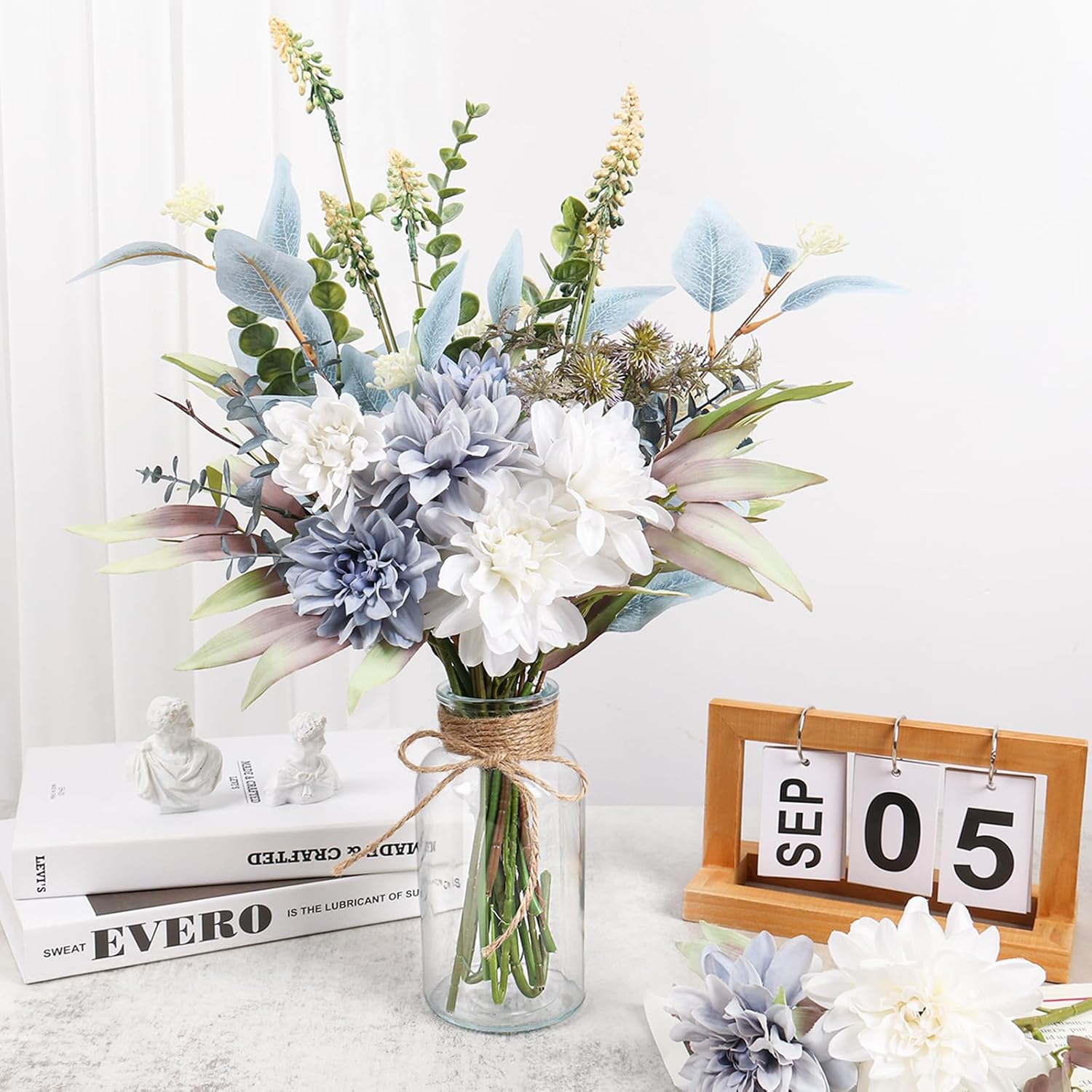 Blue White Artificial Flowers Bouquet for Home Wedding Decor