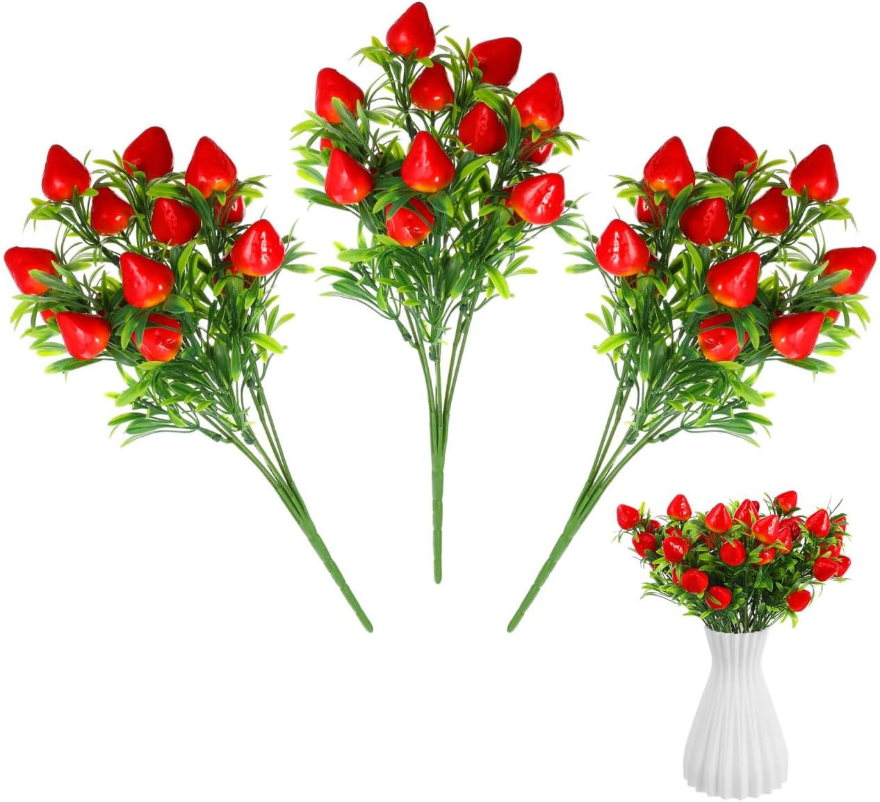 3PCS Fake Strawberry Plant for Home Party Decor Red
