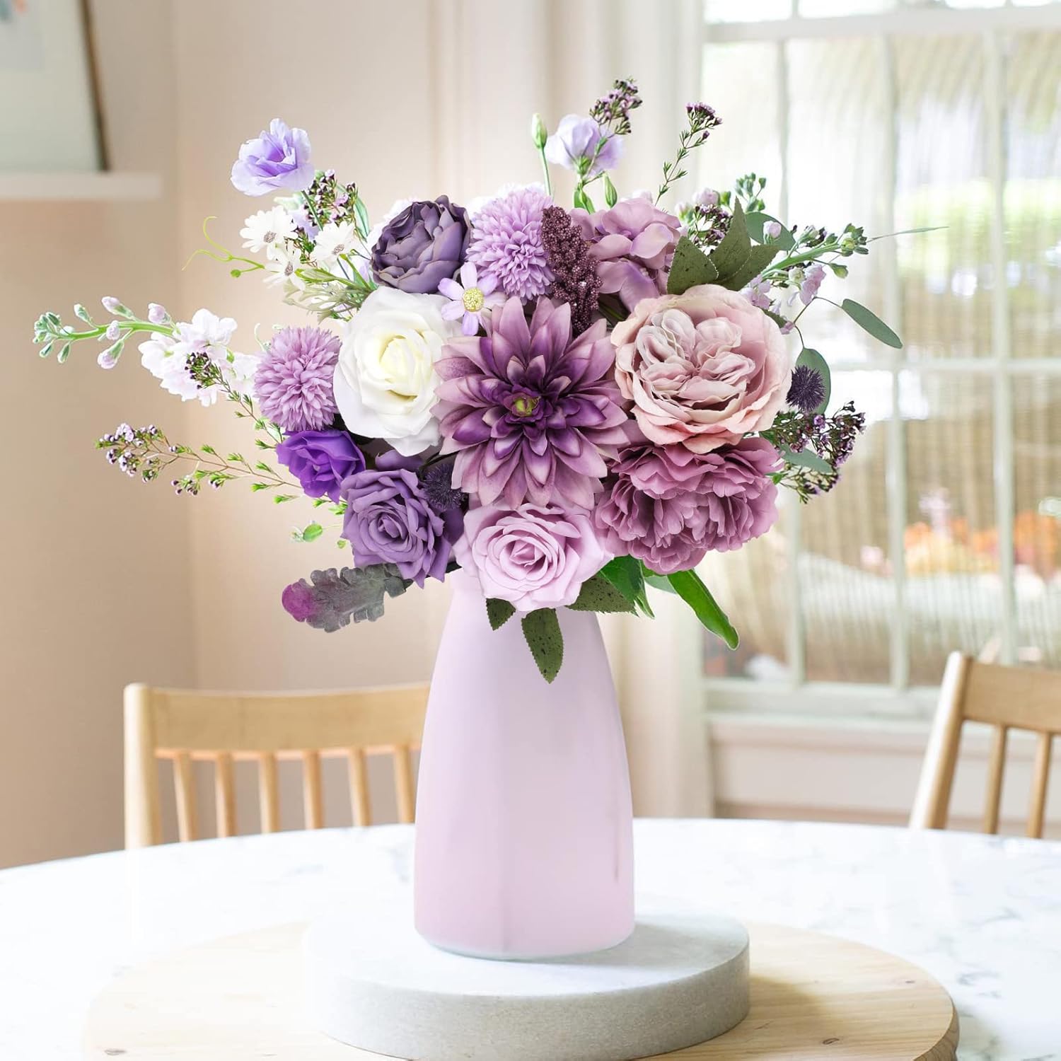 AmyHomie Artificial Purple Flowers Wedding Decor Combo with Stems