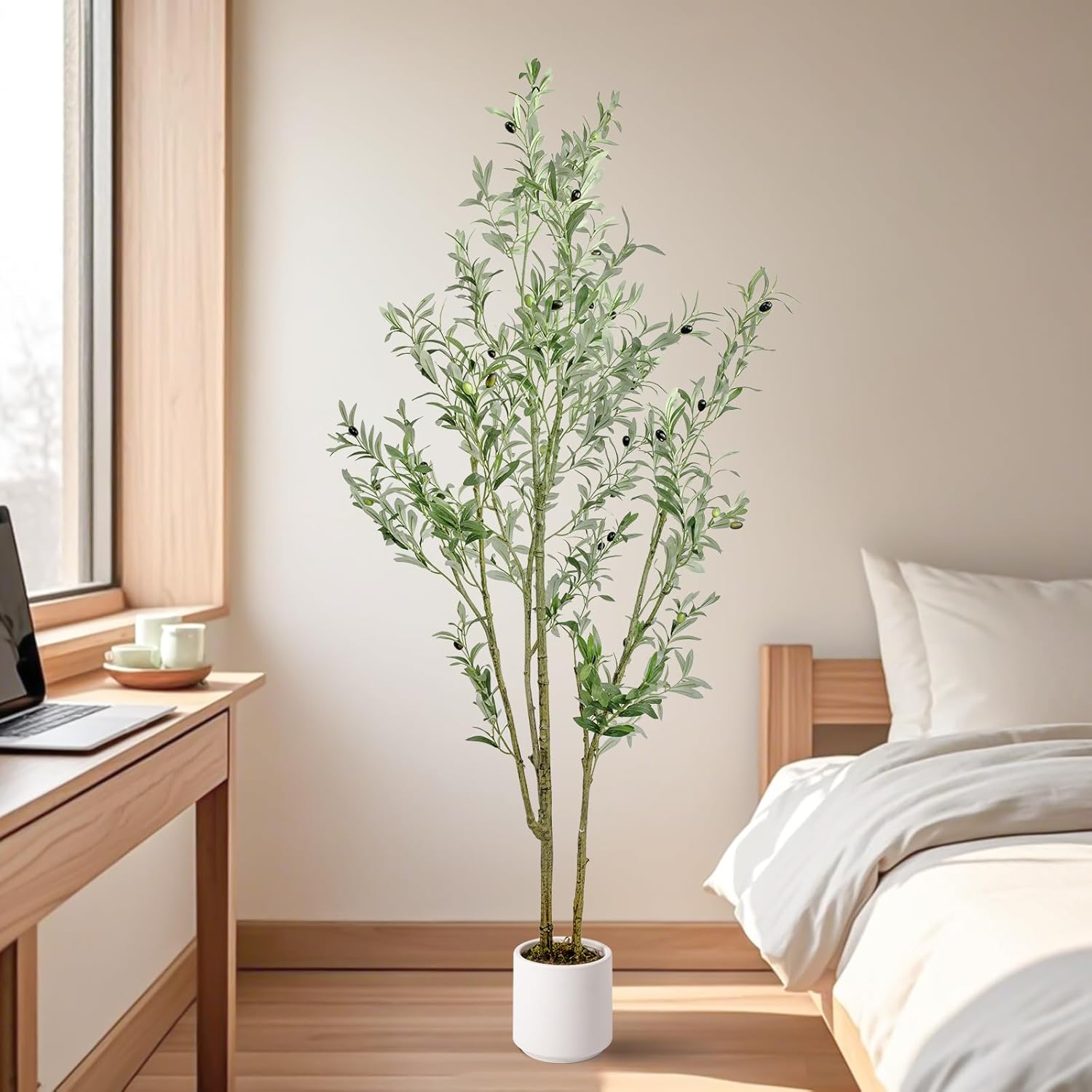 Realistic Artificial Olive Tree 6FT with White Planter