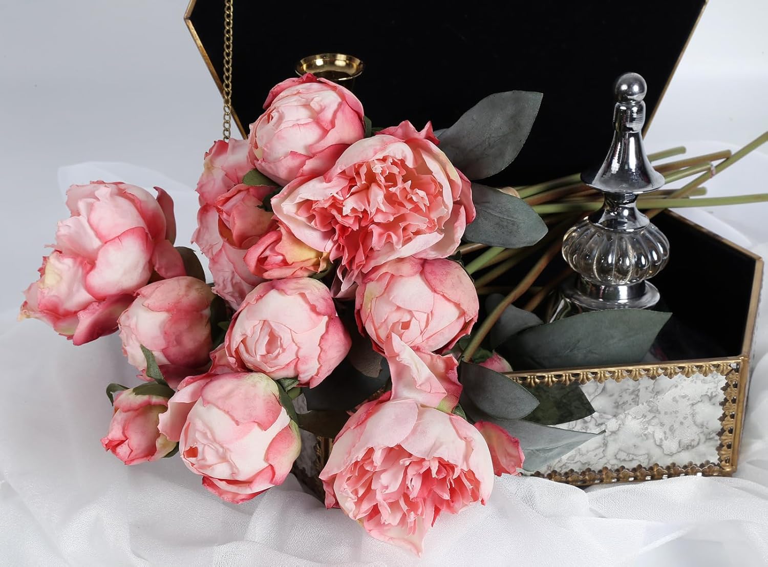 Vintage Pink Peonies Artificial Flowers 2 Bouquets
