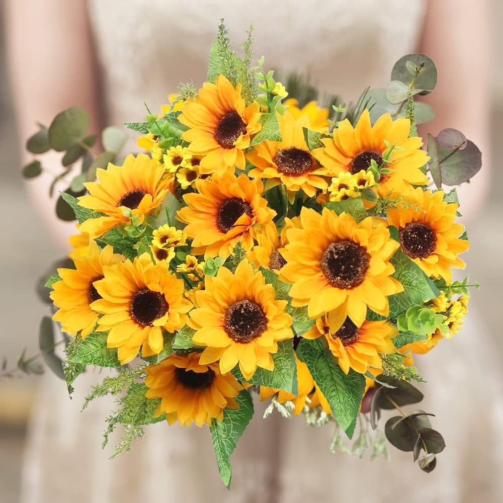AmyHomie Artificial Sunflower Bouquets 2 Bunches