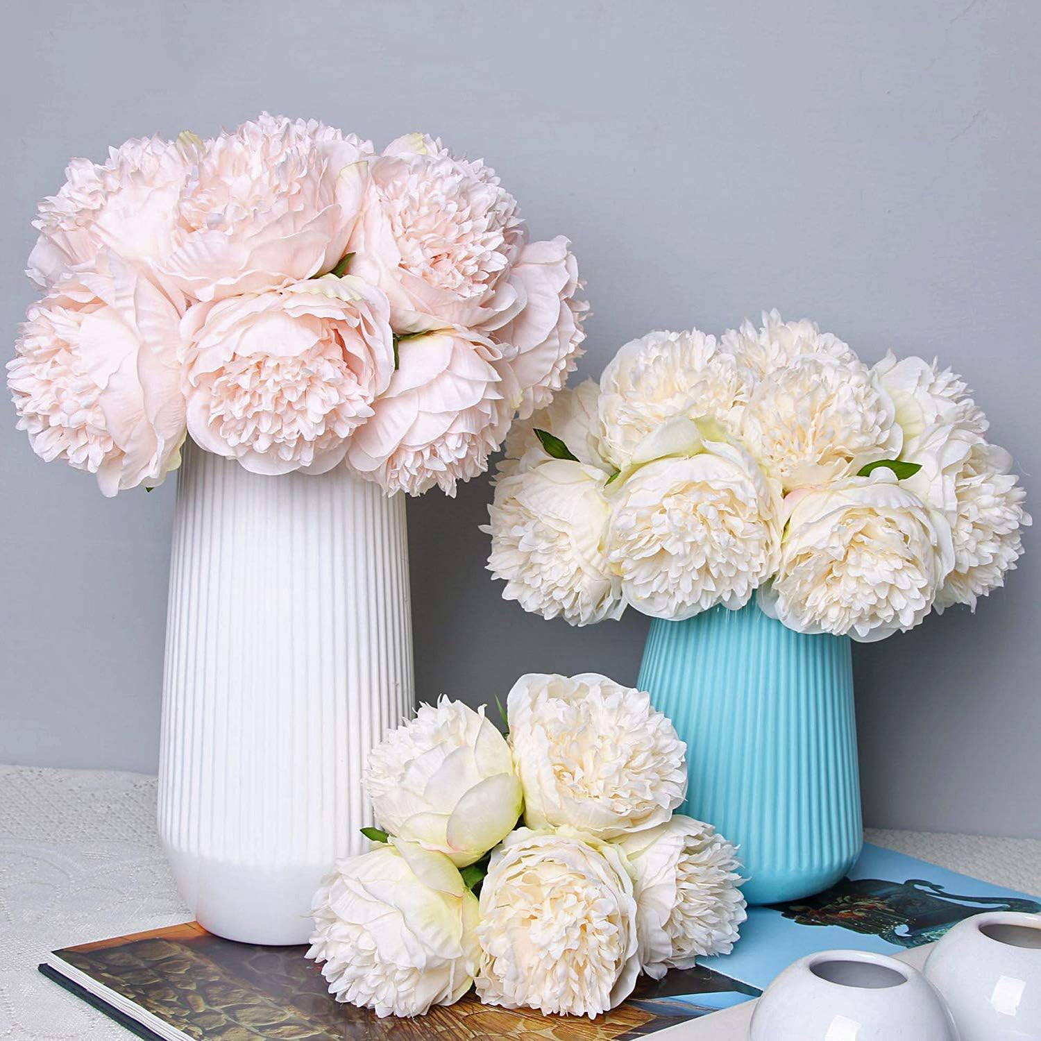UArtlines 2 Bouquet 10 Heads Artificial Peony Decor Cream White