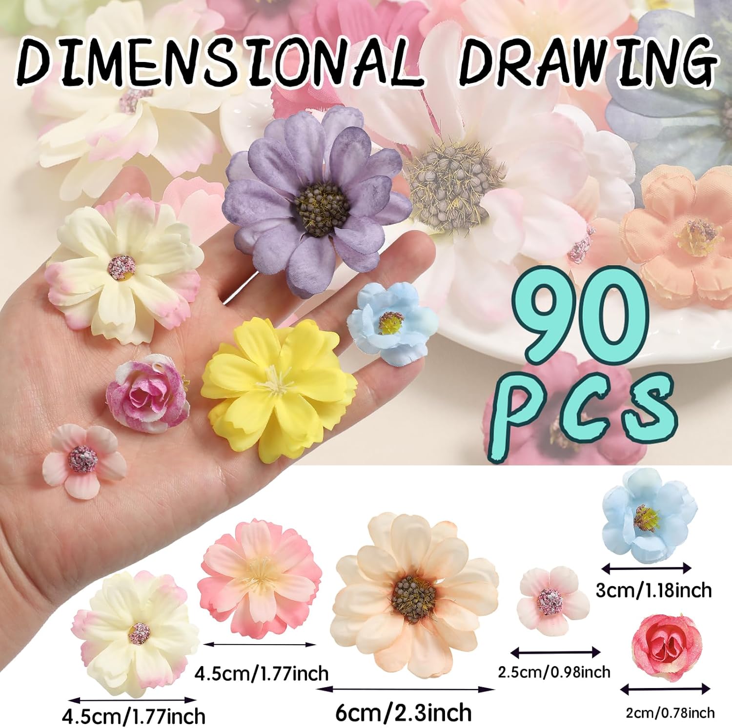 90 Pcs Mini Artificial Silk Flower Heads for DIY Crafts