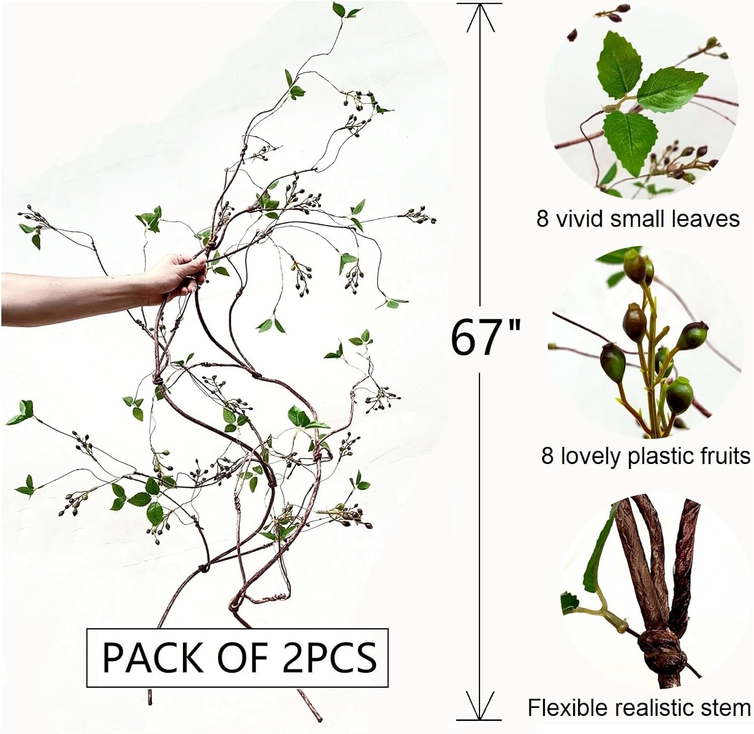 Decolival Artificial Vine with Fruits and Leaves 67 Inches Pack of 2