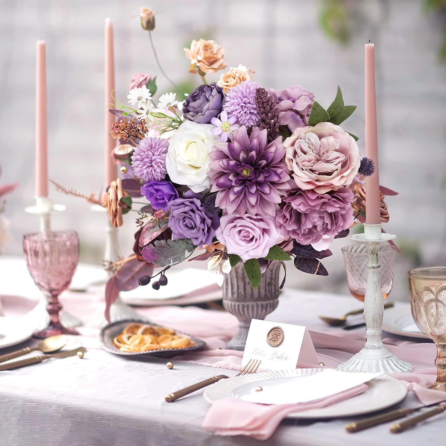 AmyHomie Artificial Purple Flowers Wedding Decor Combo with Stems