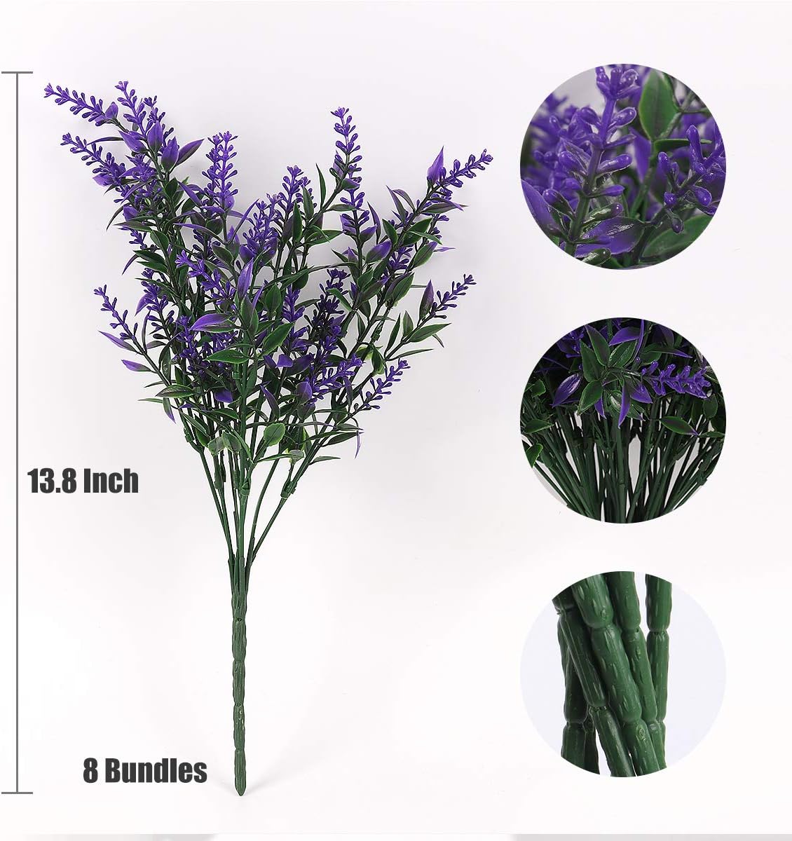 RECUTMS Artificial Lavender Flowers 8 Bundles UV Resistant Decor
