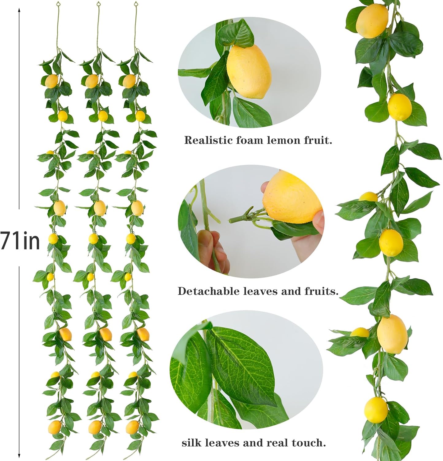3 Strands Lemon Artificial Vine Garland 71 Inches
