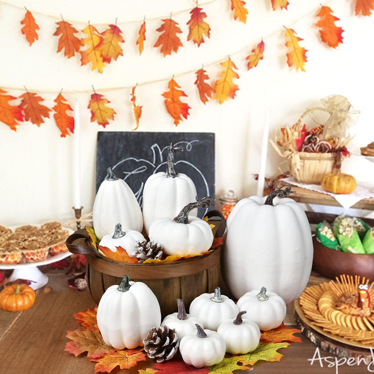 DearHouse 63Pcs Artificial Fall Pumpkins Decoration Set