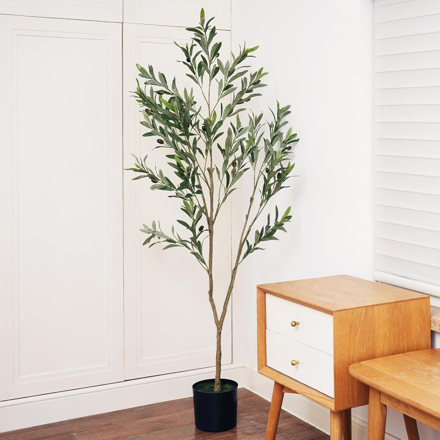 KULAMOON Artificial Olive Tree with Planter 5ft Black Realistic Fruits